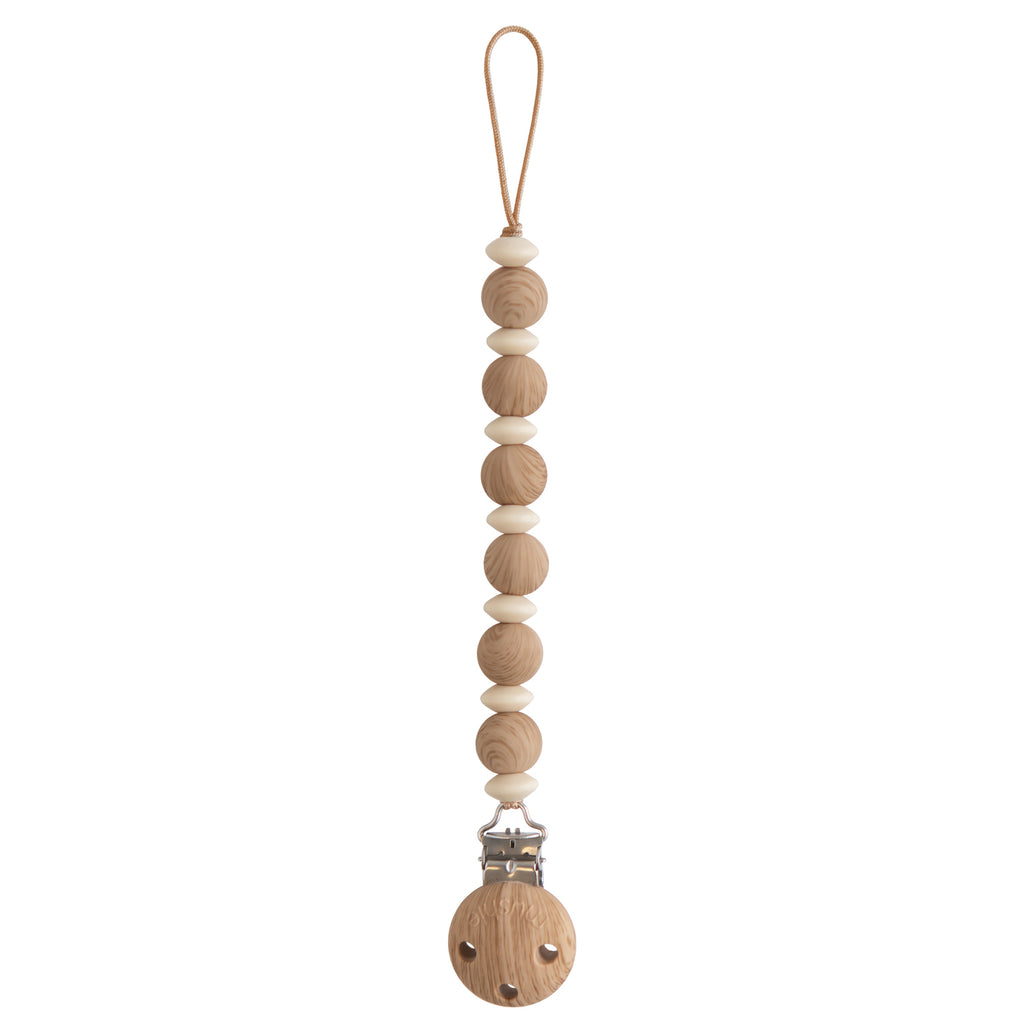 Mushie Silicone Pacifier Clip | Luna Faux Wood | Playroom Avenue