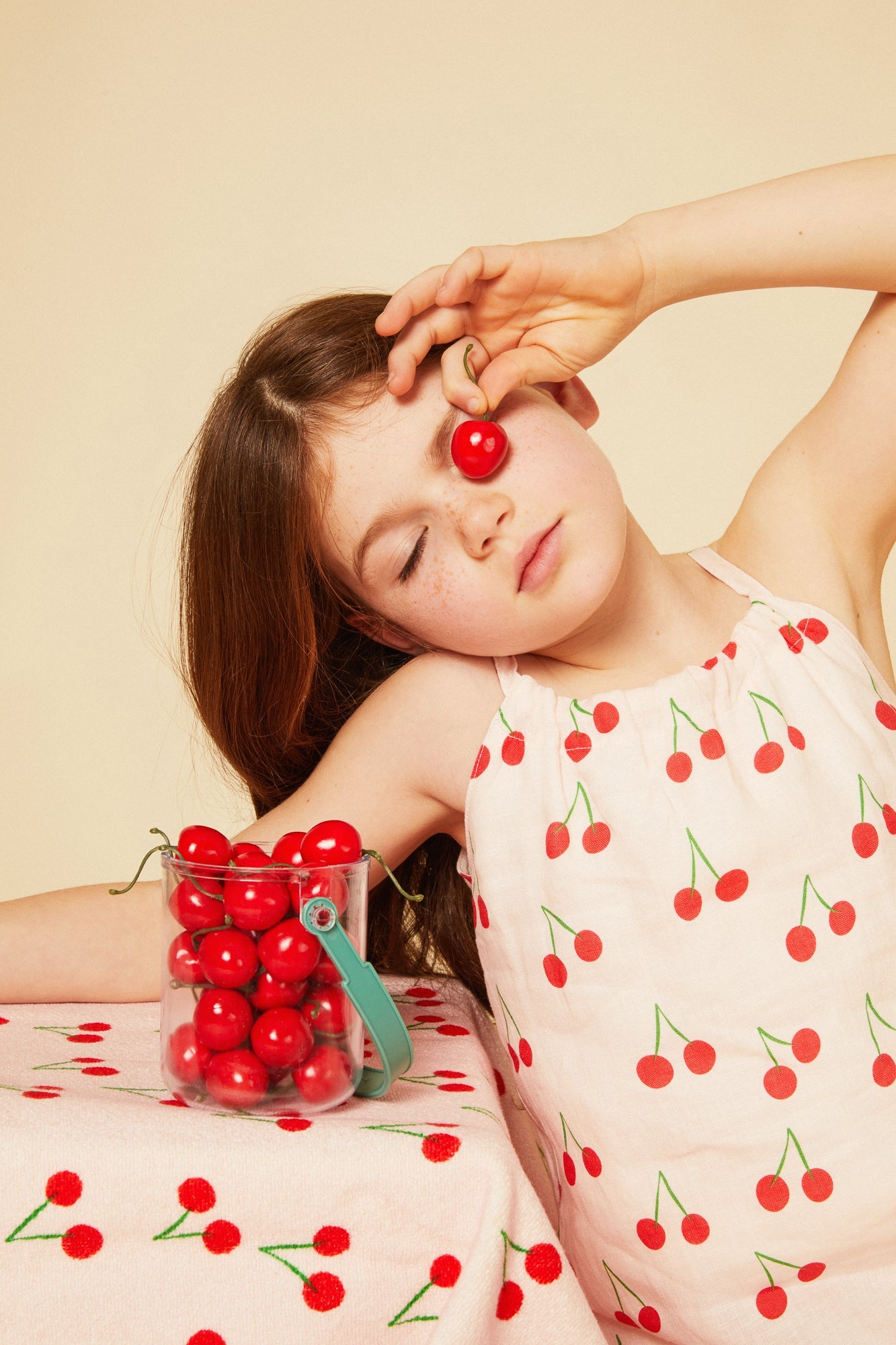 Mon Coeur Linen Cherry Strappy Kid Dress | Playroom Avenue