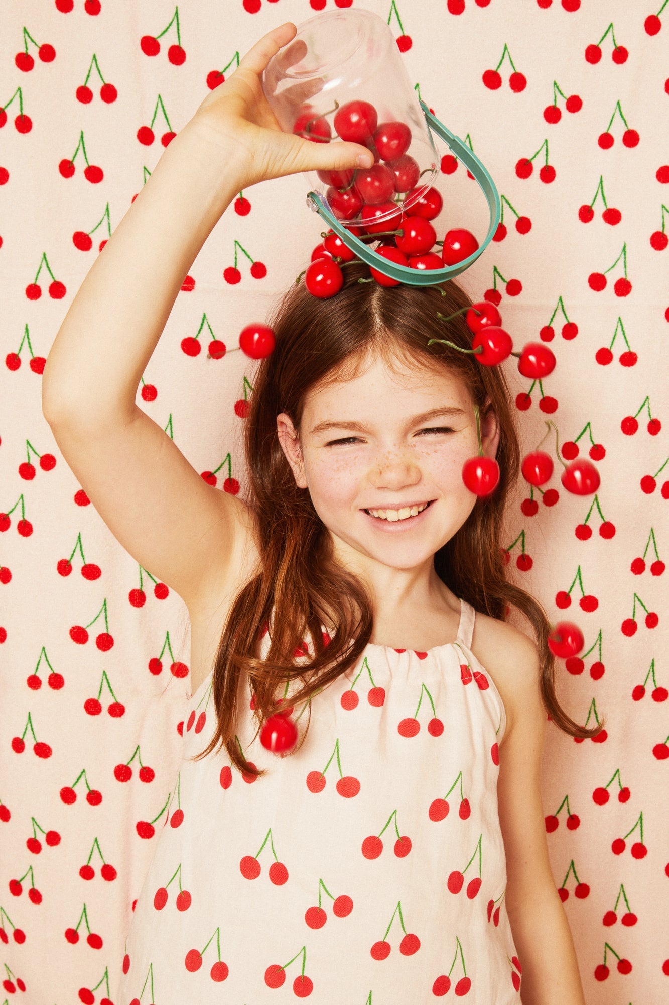 Mon Coeur Linen Cherry Strappy Kid Dress | Playroom Avenue