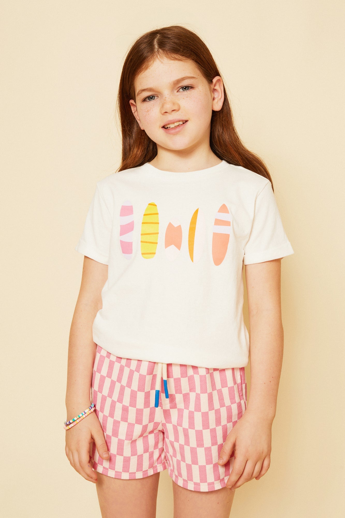 Mon Coeur Recycled Cotton Pink Checkered Cropped Kid Short