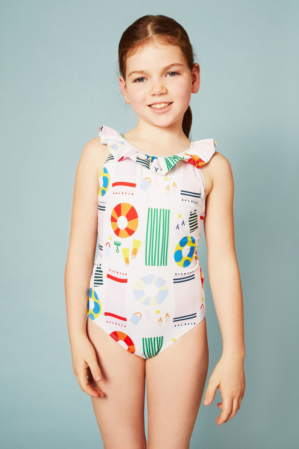 Mon Coeur UPF 50+ Recycled Polyester Beach Kid Ruffle Swimsuit | Playroom Avenue