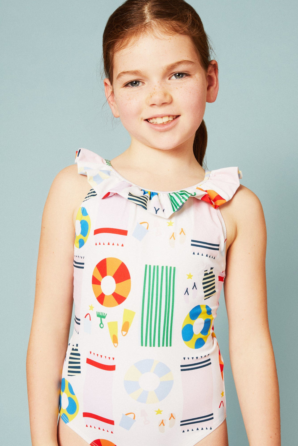 Mon Coeur UPF 50+ Recycled Polyester Beach Kid Ruffle Swimsuit | Playroom Avenue
