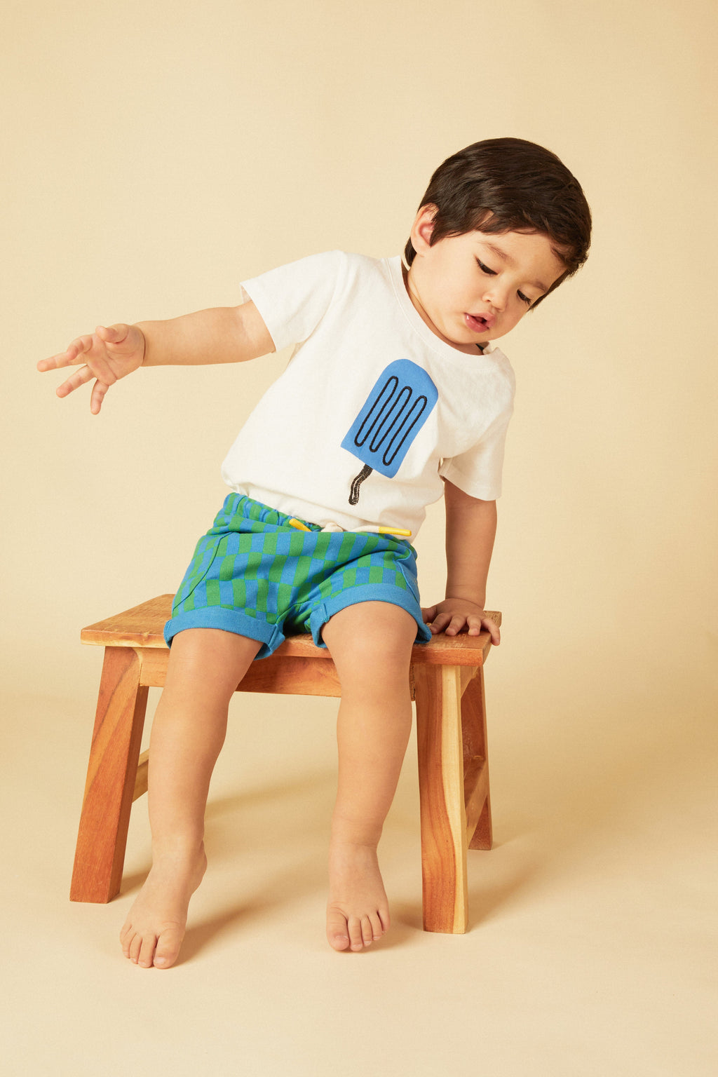 Mon Coeur Recycled Cotton Blue Checkered Baby Short | Playroom Avenue