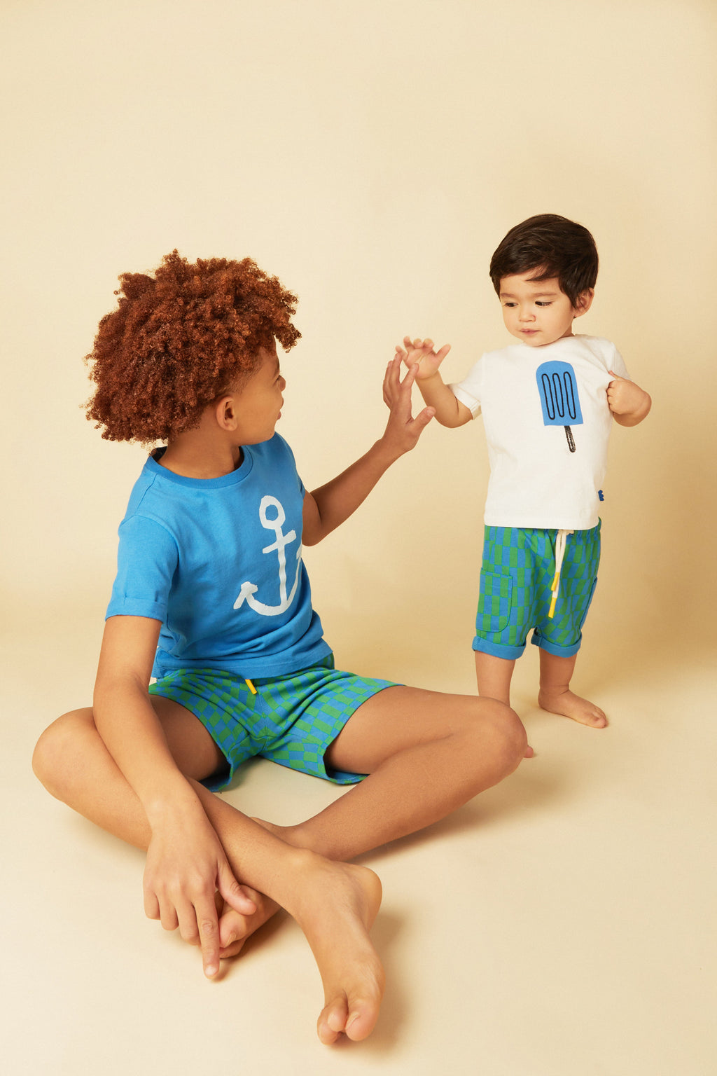 Mon Coeur Recycled Cotton Blue Checkered Baby Short | Playroom Avenue