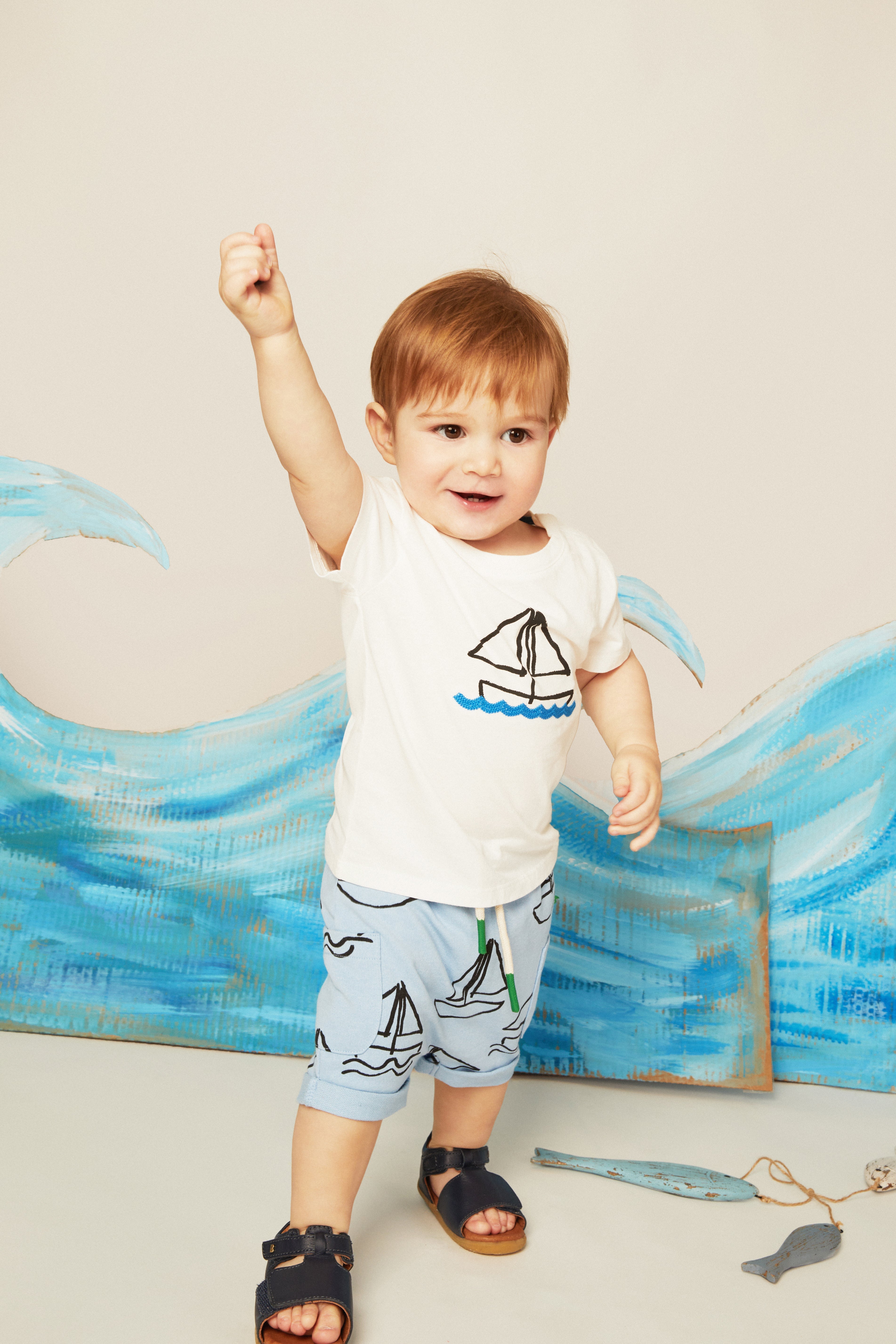 Mon Coeur Recycled Cotton Sailboat Print Baby Short | Playroom Avenue