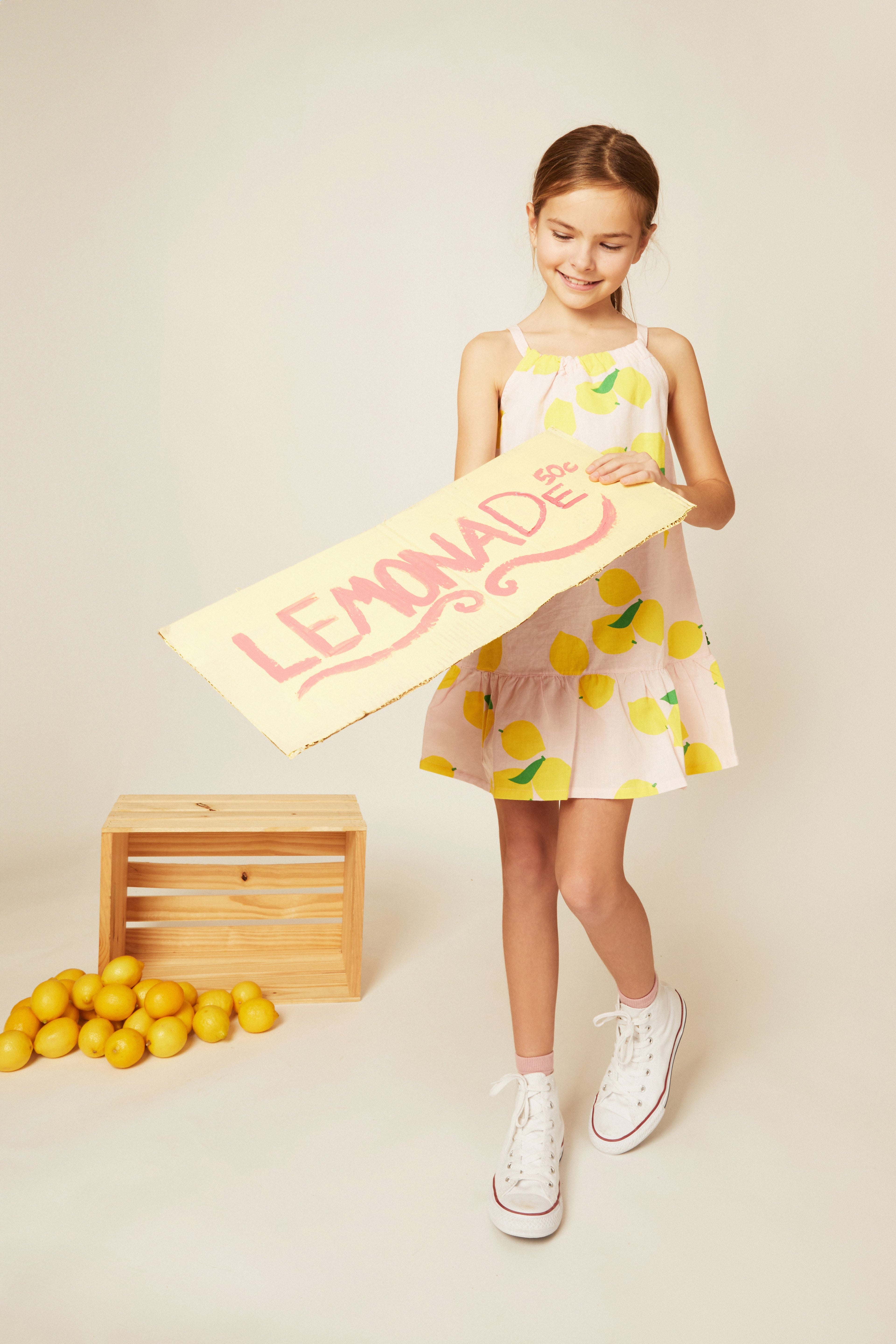 Mon Coeur Linen Lemon Strappy Kid Dress | Playroom Avenue