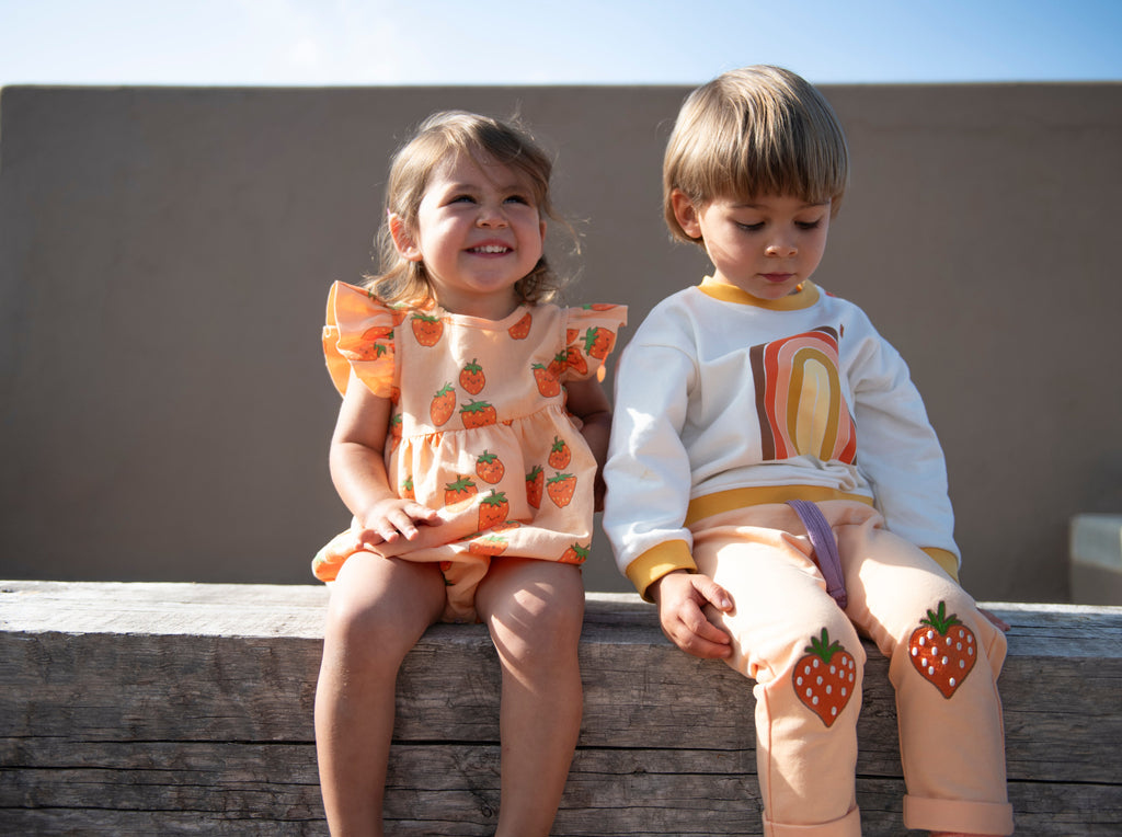 Mon Coeur Linen Strawberry Ruffle Baby Romper