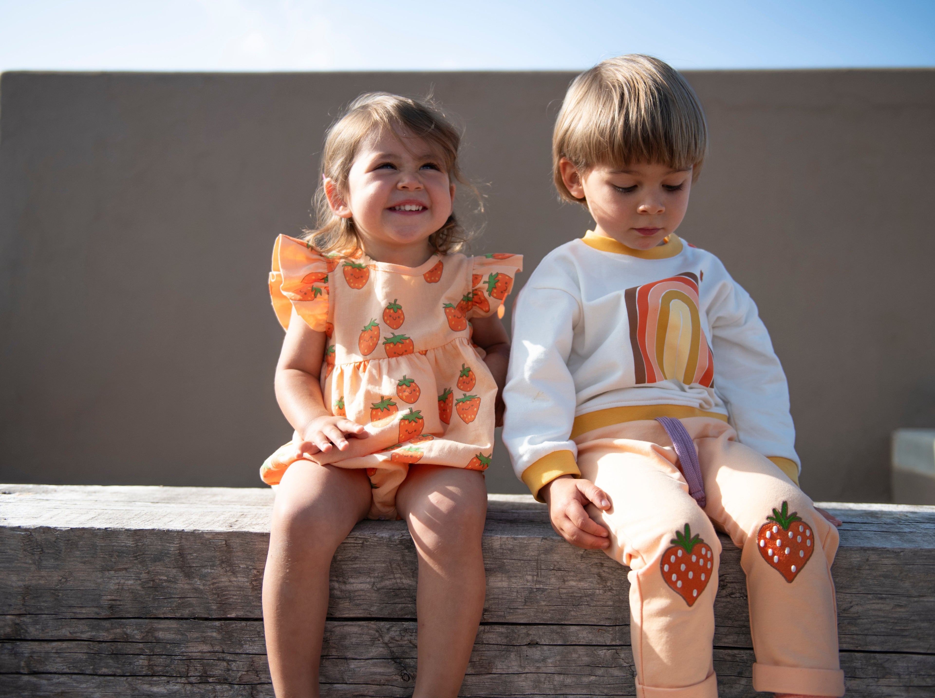 Mon Coeur Linen Strawberry Ruffle Baby Romper