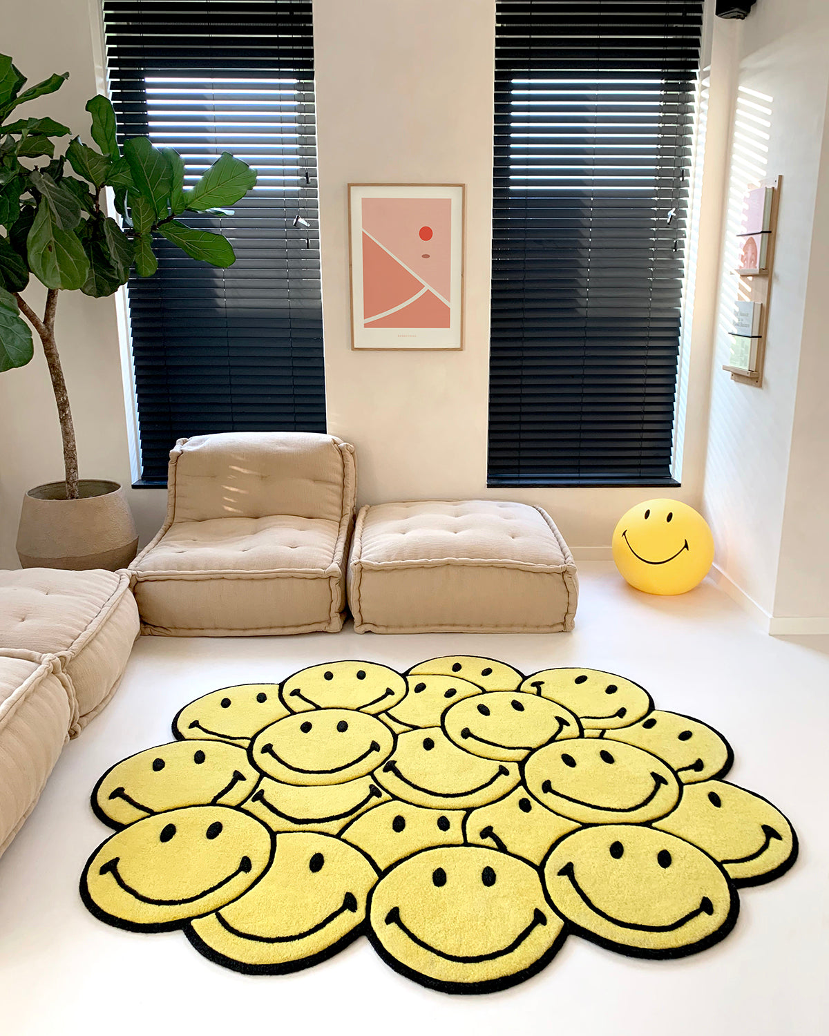 Maison Deux Rug SMILEY Bunch Yellow / Black Print 2.5 x 6ft | Playroom Avenue