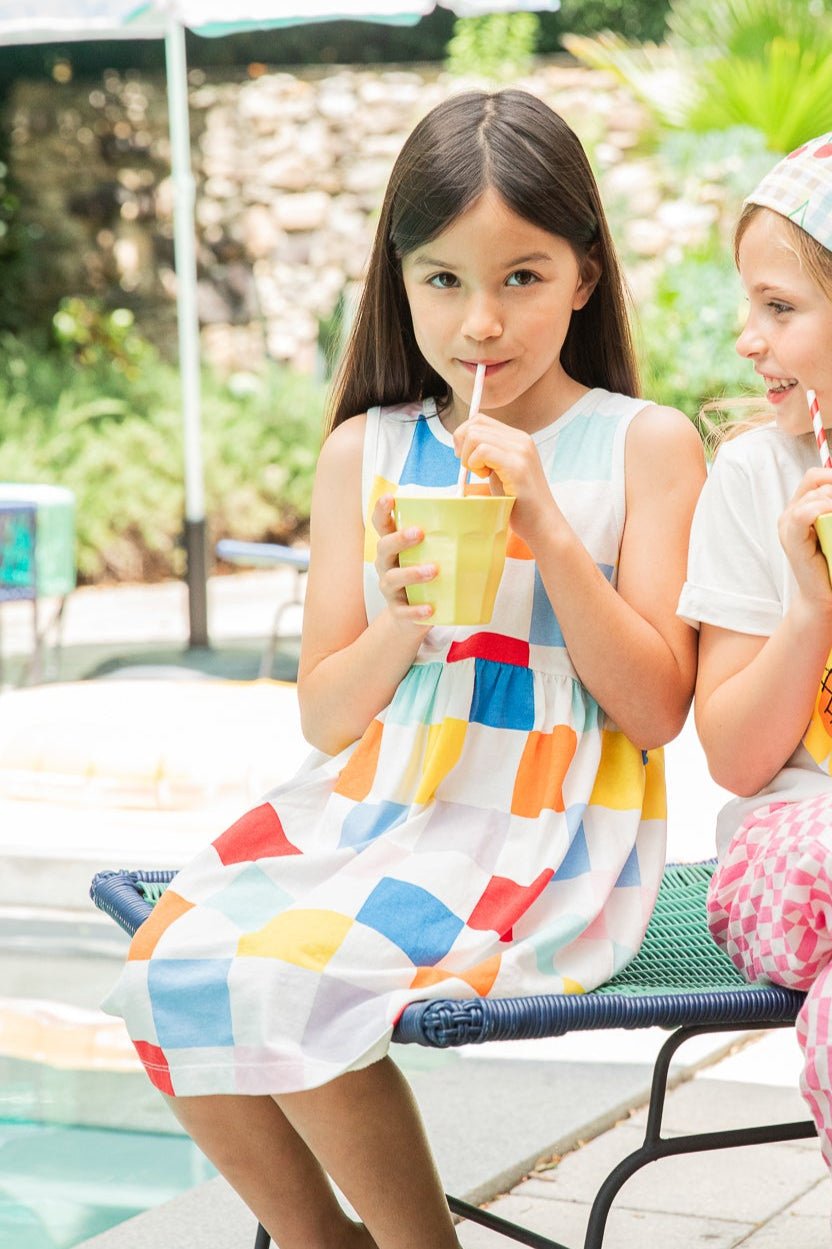 Mon Coeur Recycled Cotton Checkered Kid Tank Dress | Playroom Avenue