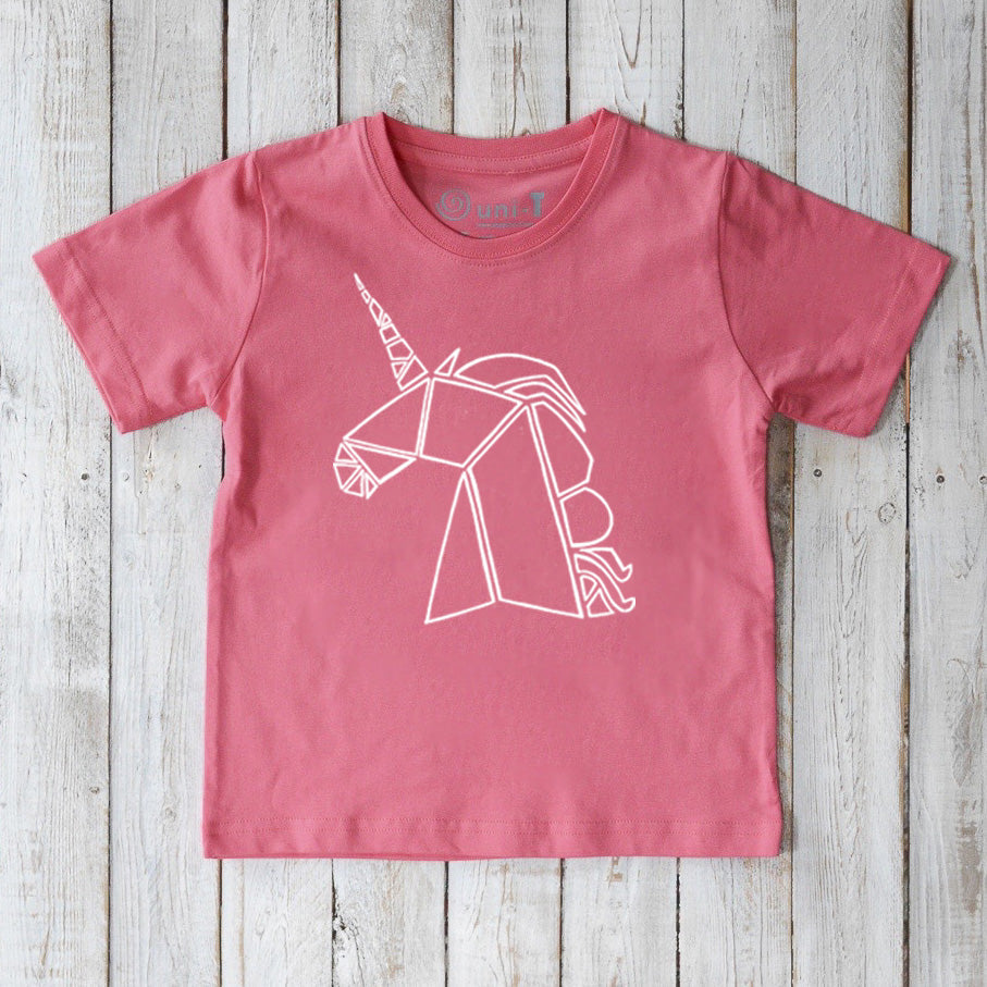 Uni-T Geometric Unicorn T-Shirt for Kids Sunset Pink | Playroom Avenue