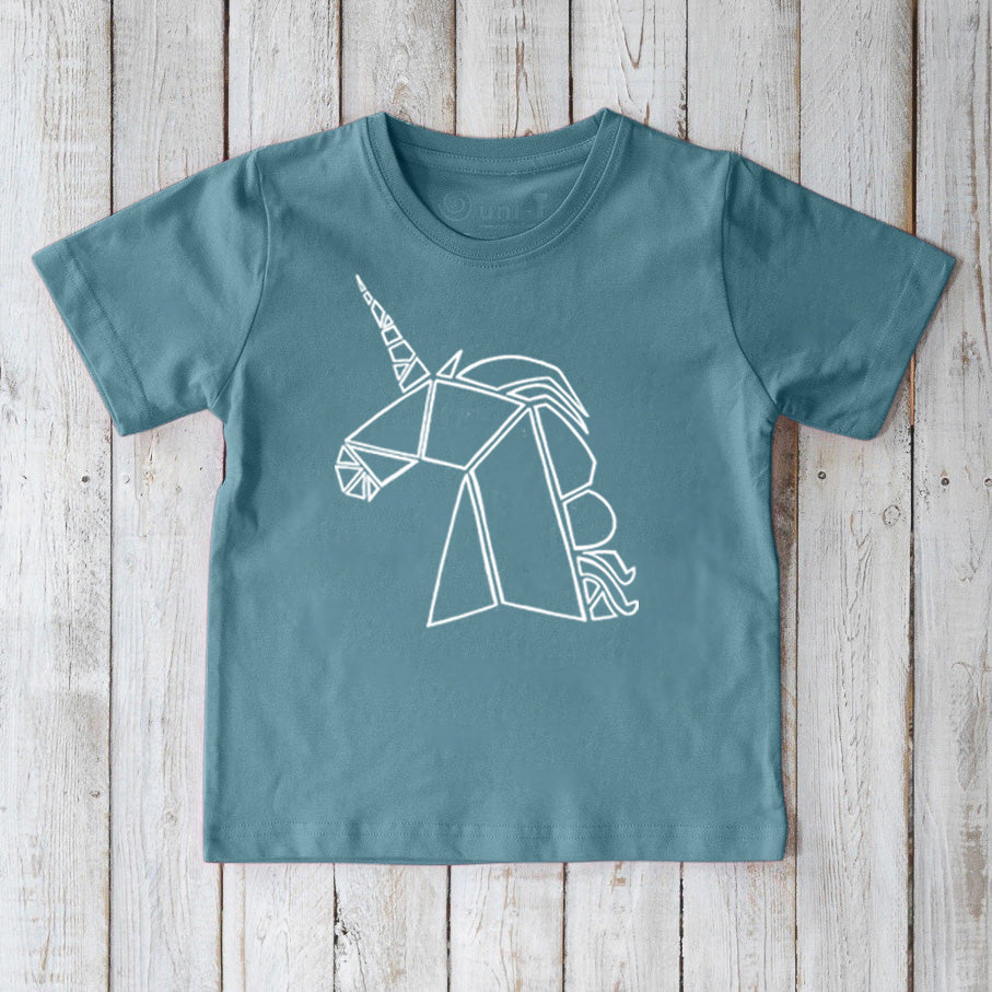 Uni-T Geometric Unicorn T-Shirt for Kids Marine Blue | Playroom Avenue