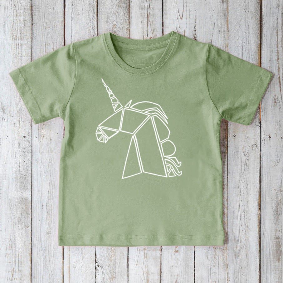 Uni-T Geometric Unicorn T-Shirt for Kids Sage | Playroom Avenue