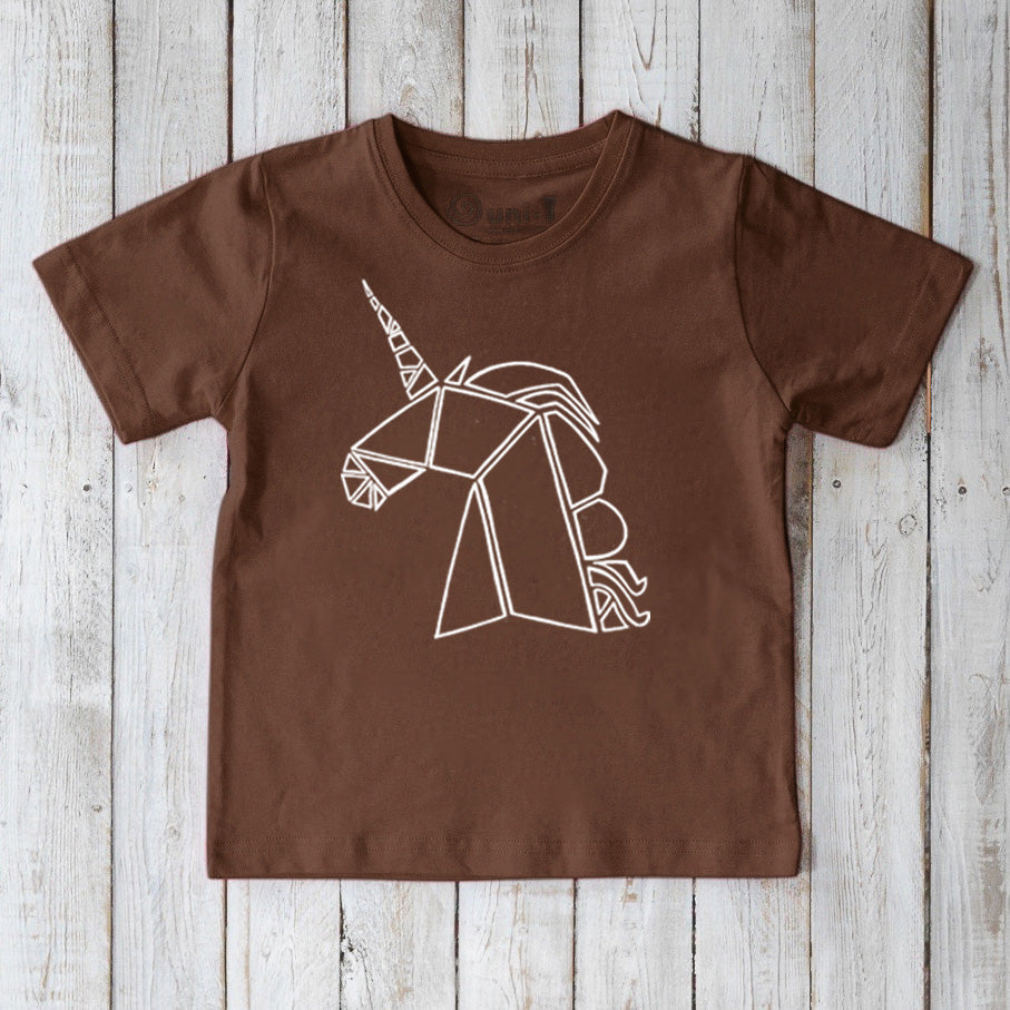 Uni-T Geometric Unicorn T-Shirt for Kids Chocolate | Playroom Avenue