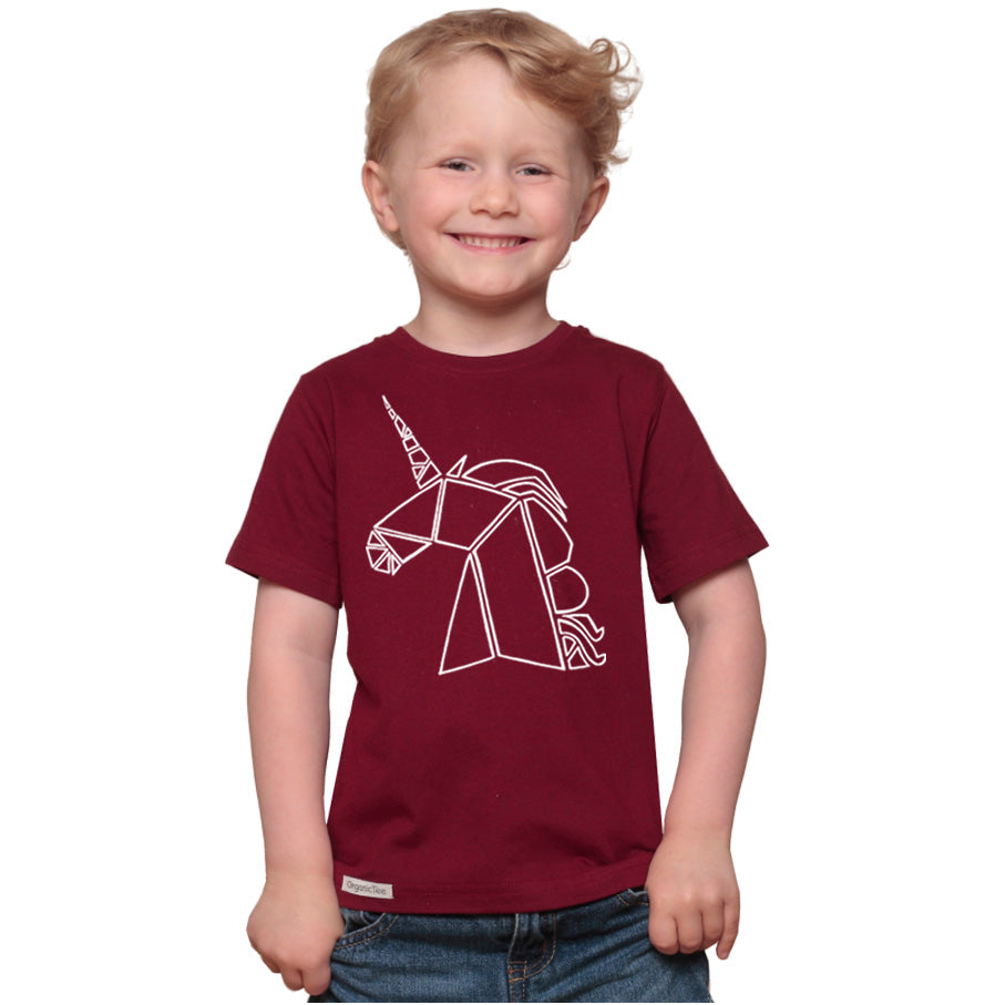 Uni-T Geometric Unicorn T-Shirt for Kids Burgundy | Playroom Avenue
