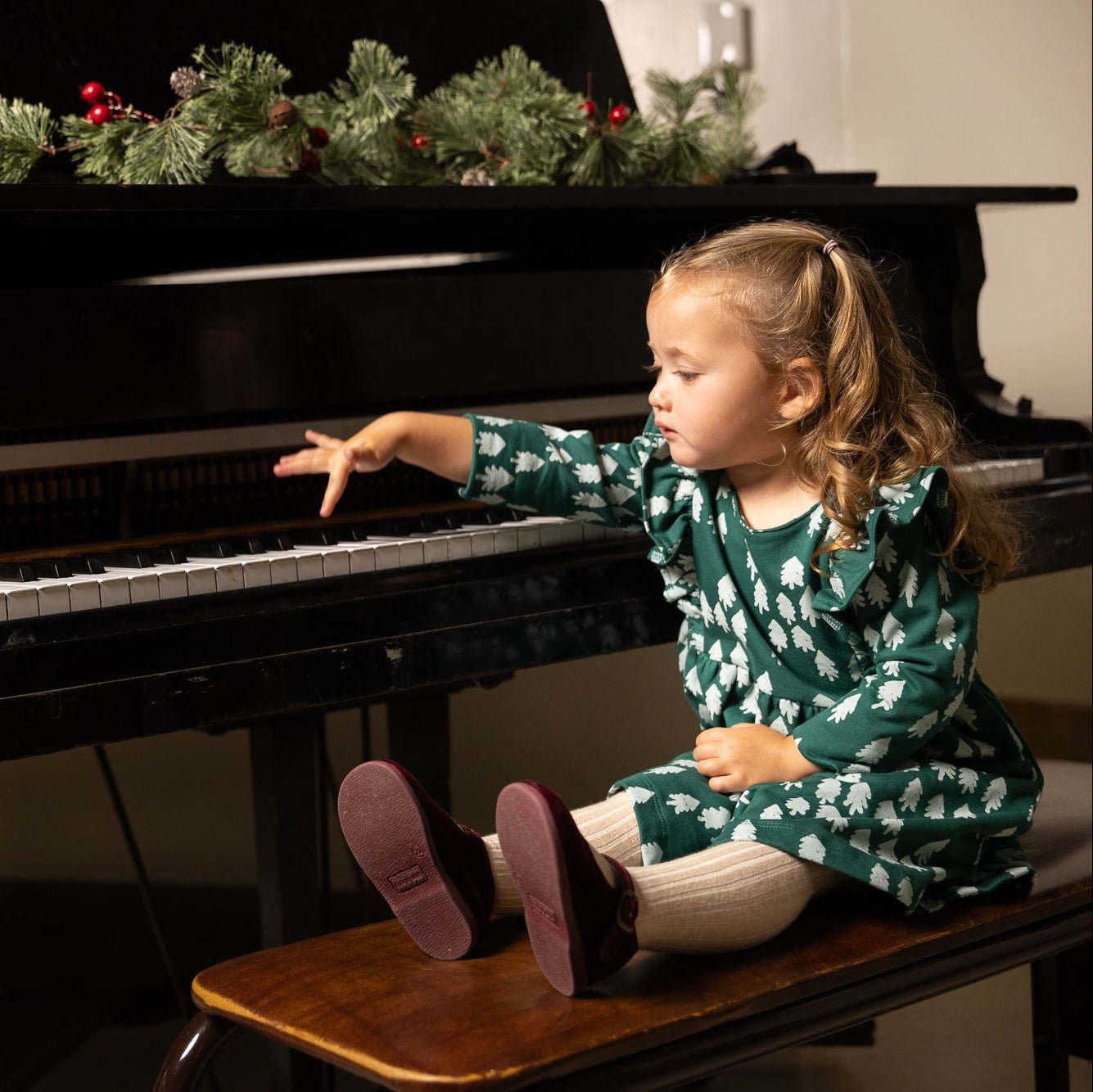 Mon Coeur Recycled Cotton Snowy Pine Ruffle Dress | Playroom Avenue