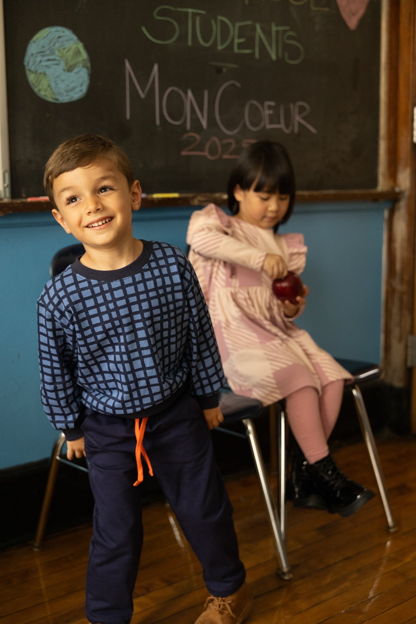 Mon Coeur Blue Grid Sweatshirt | Playroom Avenue