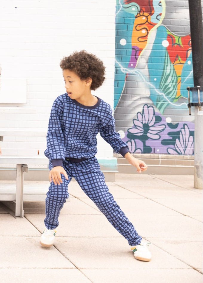 Mon Coeur Blue Grid Sweatshirt | Playroom Avenue
