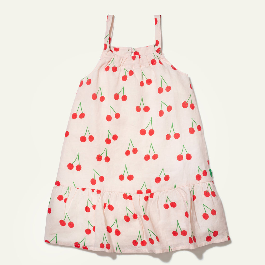 Mon Coeur Linen Cherry Strappy Kid Dress | Playroom Avenue
