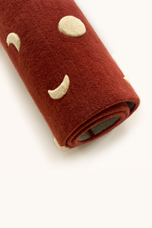 Maison Deux Rug MOONS Brick Red / Gold Print 2.6 x 3.9ft | Playroom Avenue