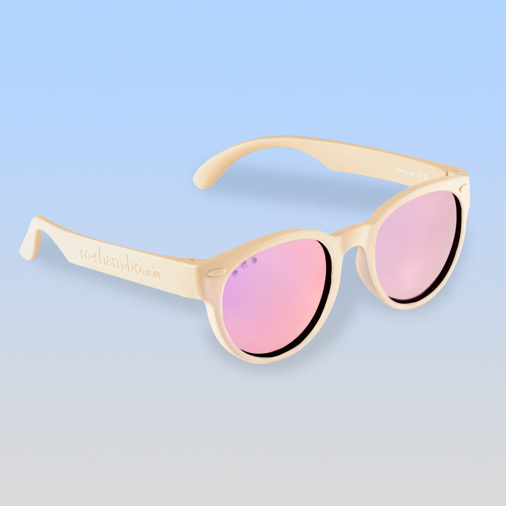 ro•sham•bo eyewear Sandlot Rounds | Baby Polarized Mirrored (Rose Gold) Lens Cream Frame | Playroom Avenue