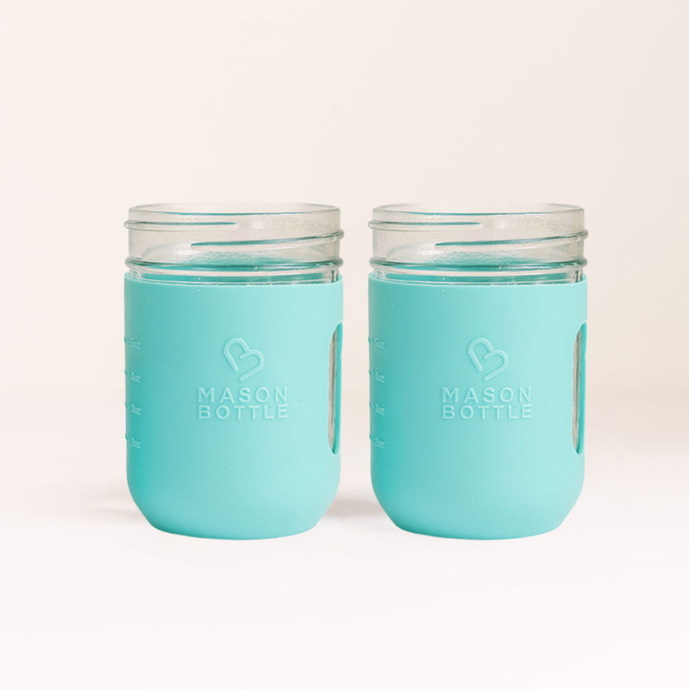 Mason Bottle Silicone Sleeve, 2 Pack Turquoise and Turquoise 8 ounce | Playroom Avenue