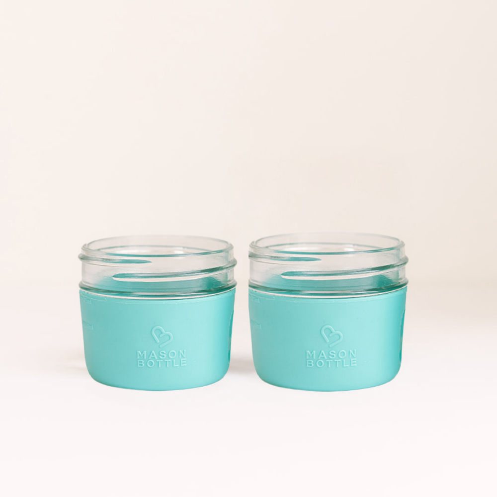 Mason Bottle Silicone Sleeve, 2 Pack Turquoise and Turquoise 4 ounce | Playroom Avenue