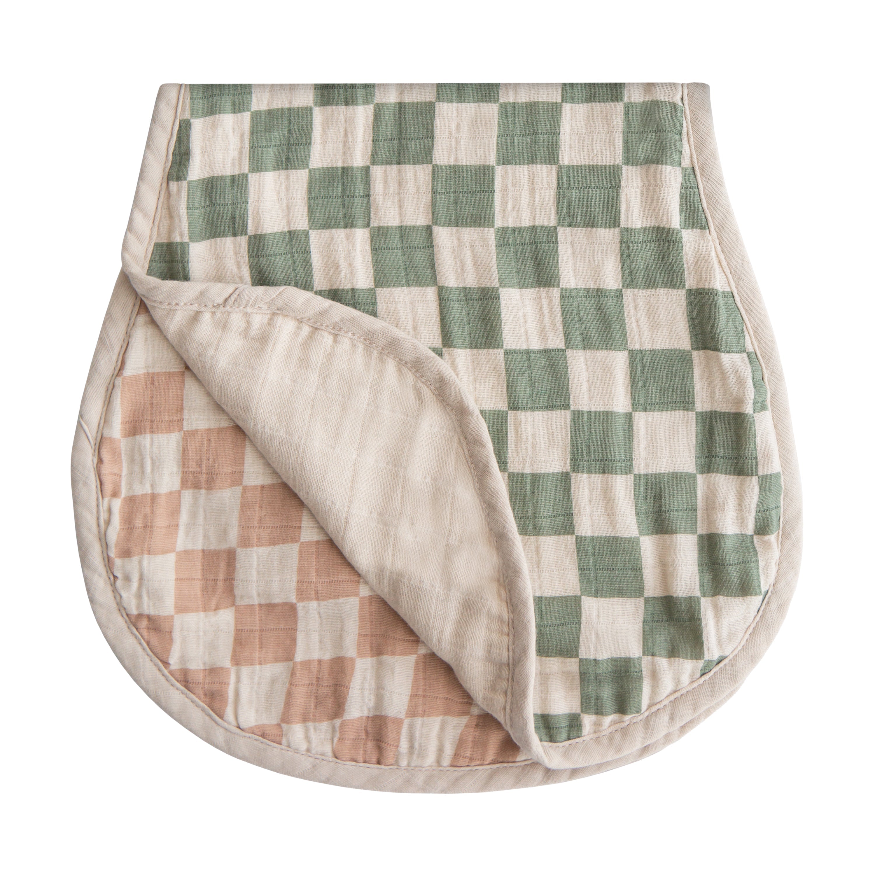 Mushie Organic Cotton Muslin Burp Cloth 2-Pack Olive Check Natural Check | Playroom Avenue