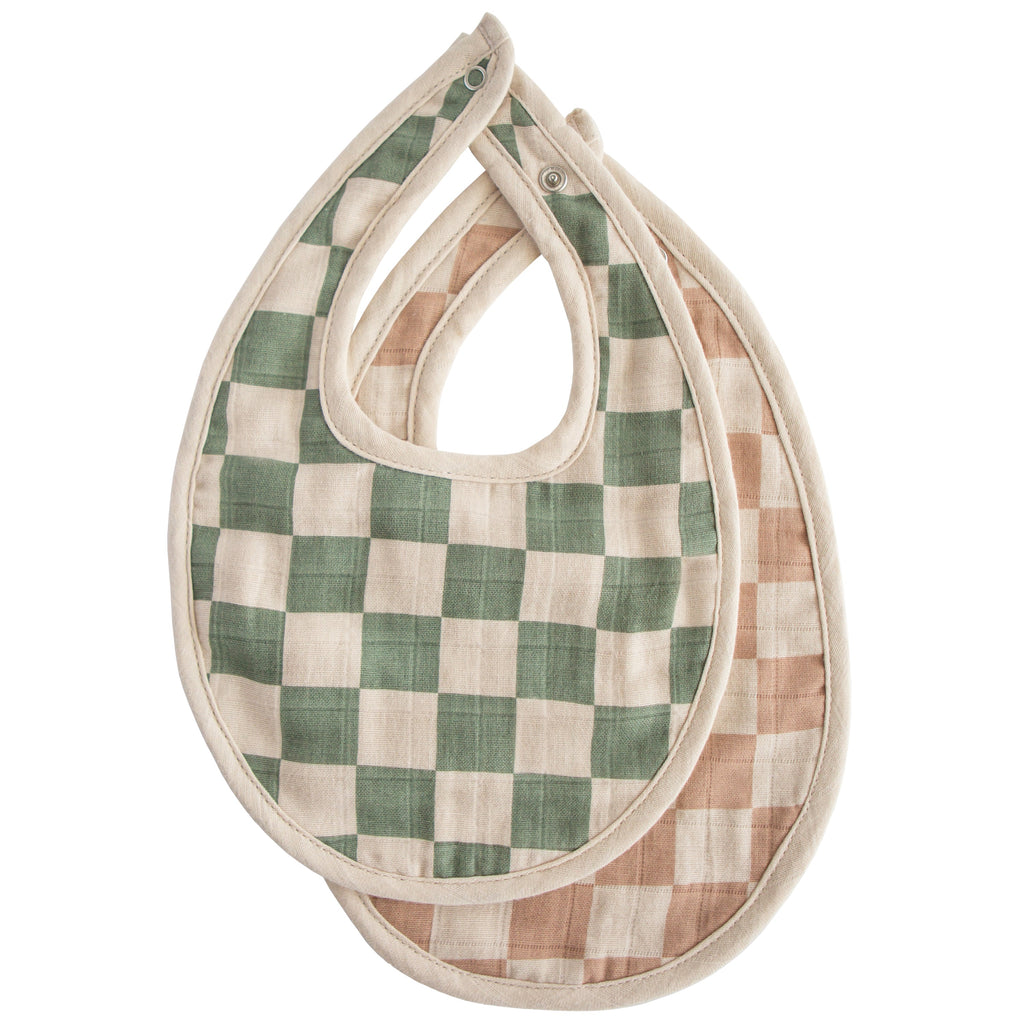 Mushie Muslin Bib Olive Check Natural Check | Playroom Avenue