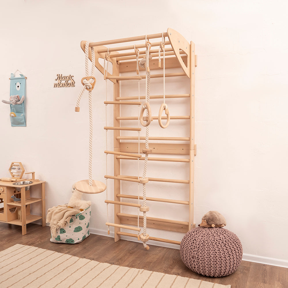 Wood and Hearts Swedish Wall Gym Set with Accessories Standard Natural Wood | Playroom Avenue