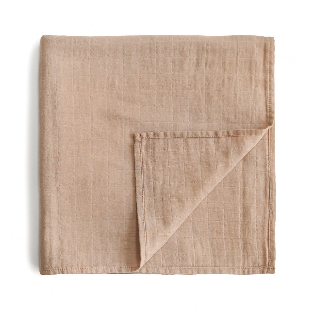 Mushie Organic Cotton Muslin Swaddle Blanket Pale Taupe | Playroom Avenue