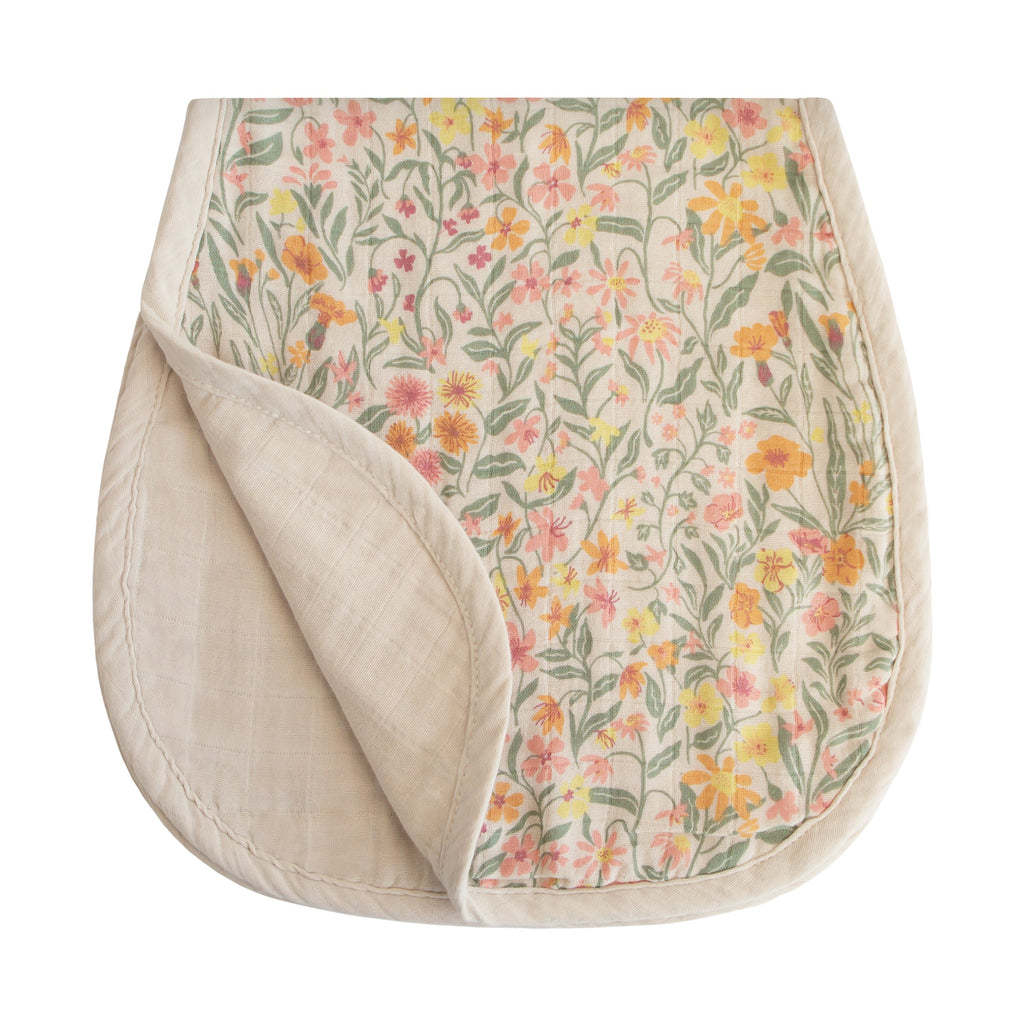 Mushie Organic Cotton Muslin Burp Cloth 2-Pack Pastel Blooms Fog | Playroom Avenue