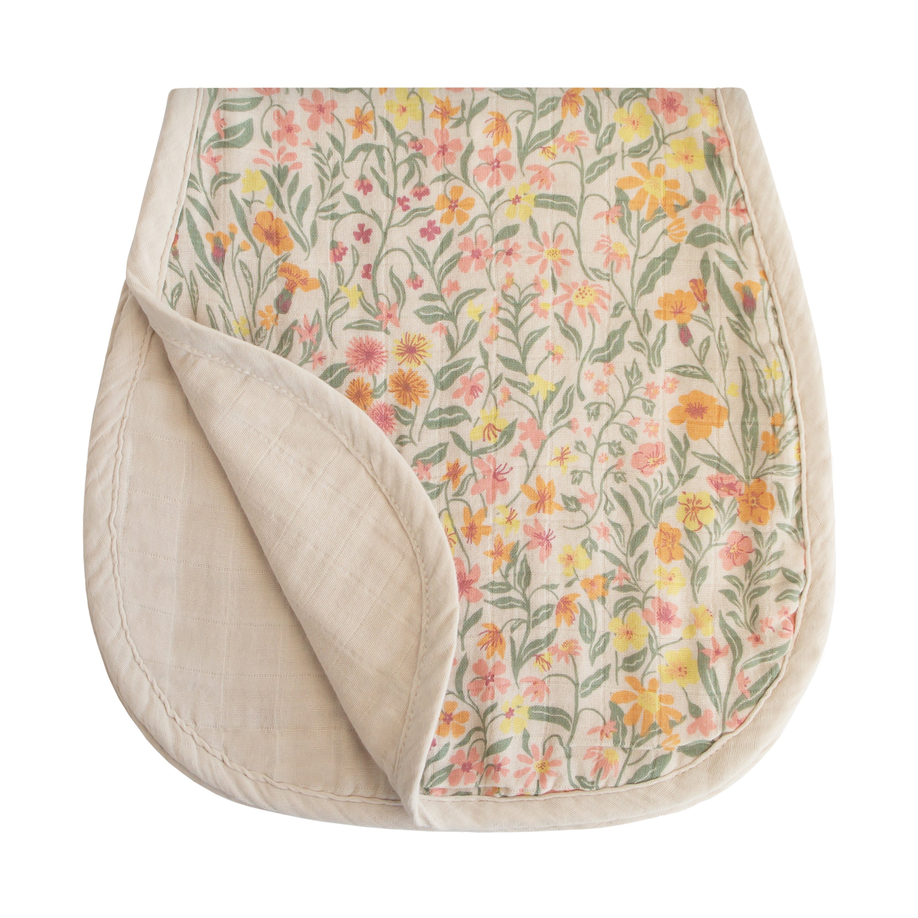 Mushie Organic Cotton Muslin Burp Cloth 2-Pack Pastel Blooms Fog | Playroom Avenue