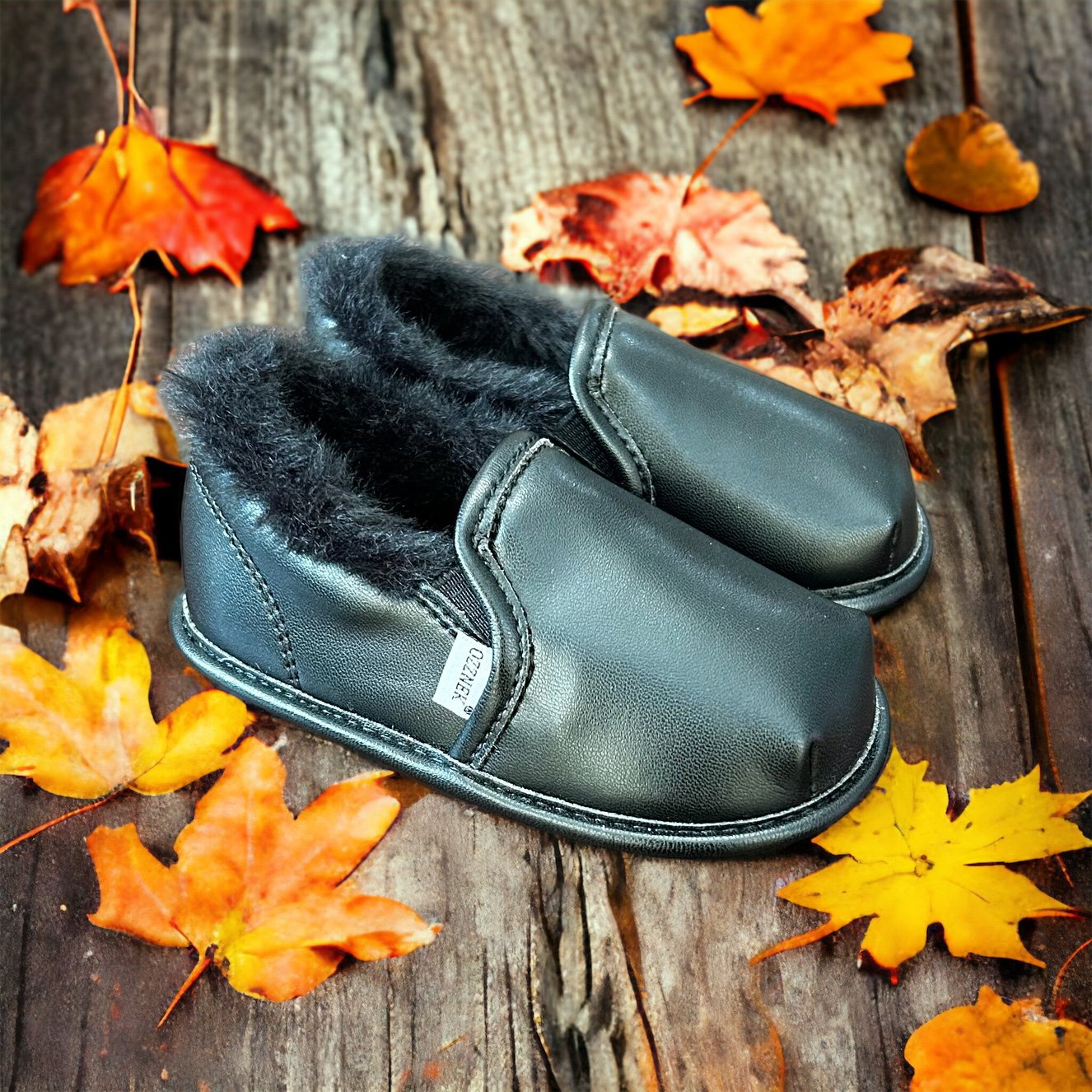 Ozznek Shoes Black Slip-On Shoe Top with Faux-Fur Lining | Playroom Avenue
