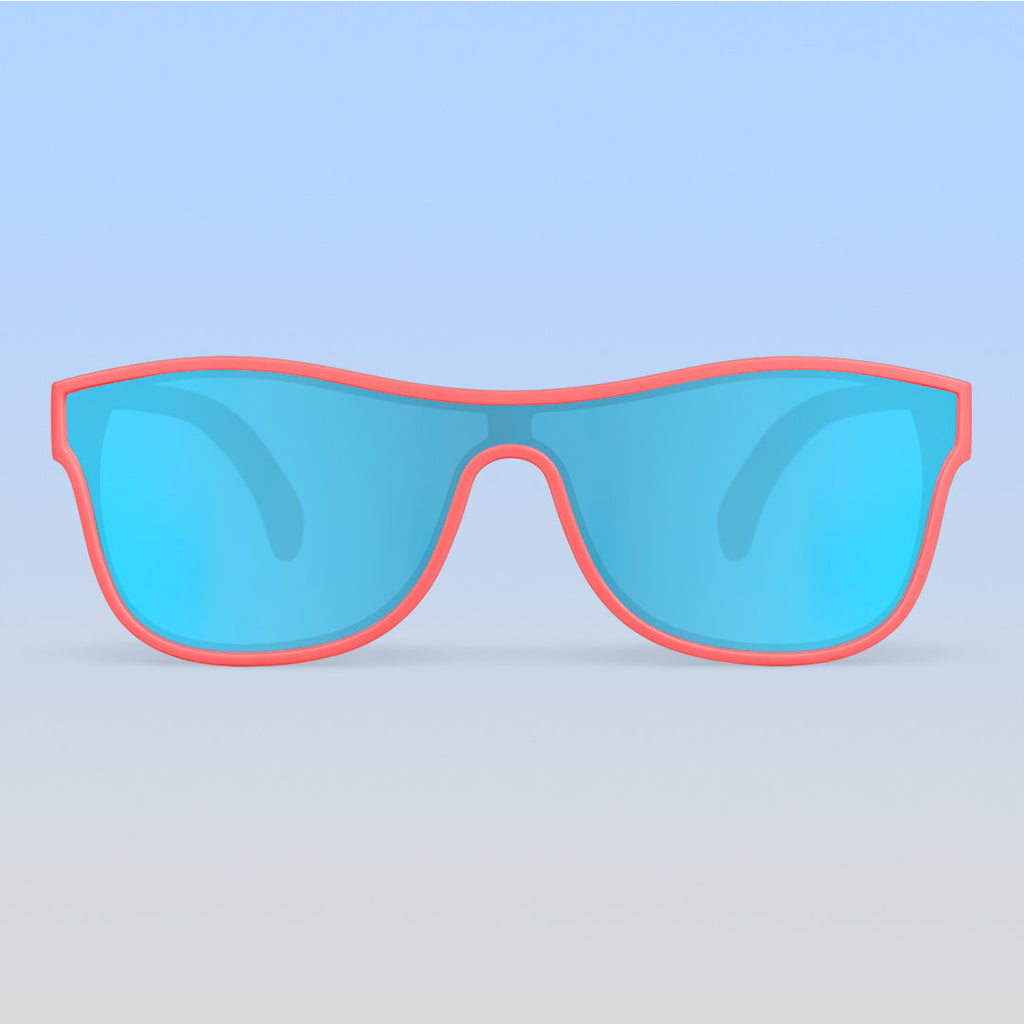 ro•sham•bo eyewear Slater Shield | Toddler Mirrored Blue Lens Neon Pink Frame | Playroom Avenue