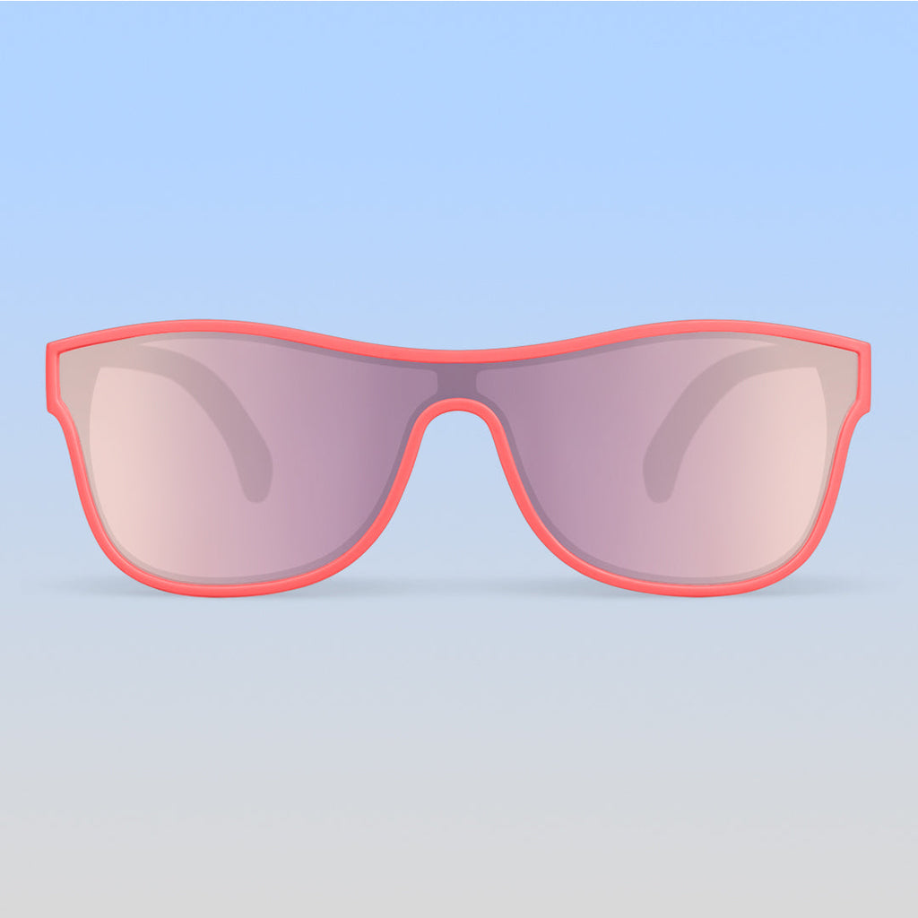 ro•sham•bo eyewear Slater Shield | Toddler Mirrored Rose Gold Lens Neon Pink Frame | Playroom Avenue