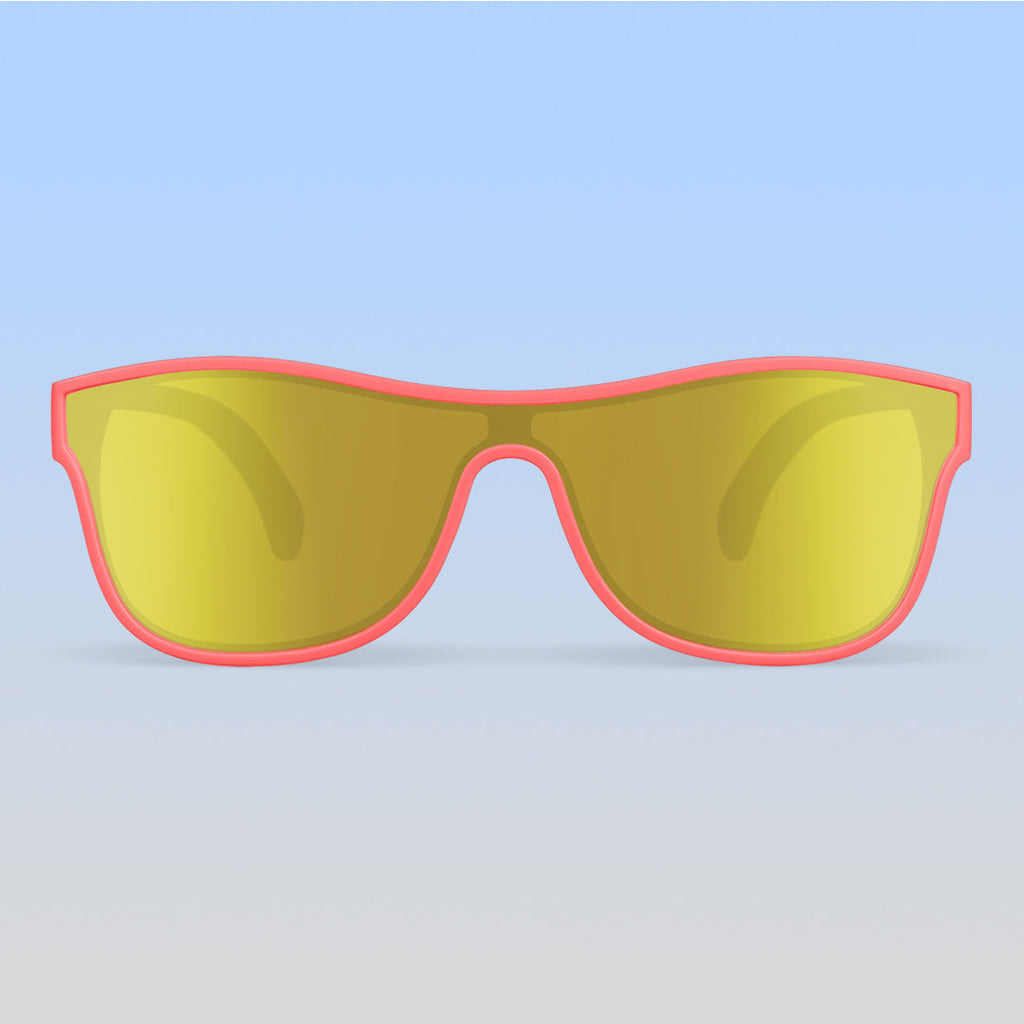 ro•sham•bo eyewear Slater Shield | Toddler Mirrored Yellow Lens Neon Pink Frame | Playroom Avenue
