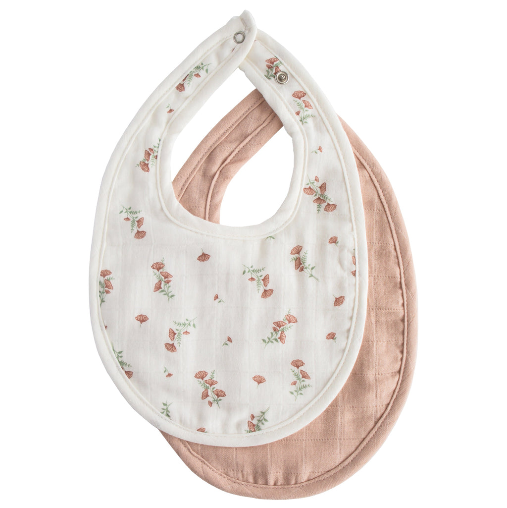 Mushie Muslin Bib Blush Pink Floral | Playroom Avenue