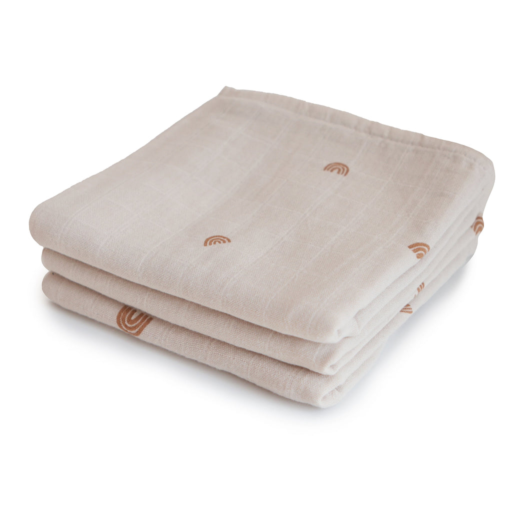 Mushie Organic Cotton Muslin Cloths 3-Pack Rainbow | Playroom Avenue