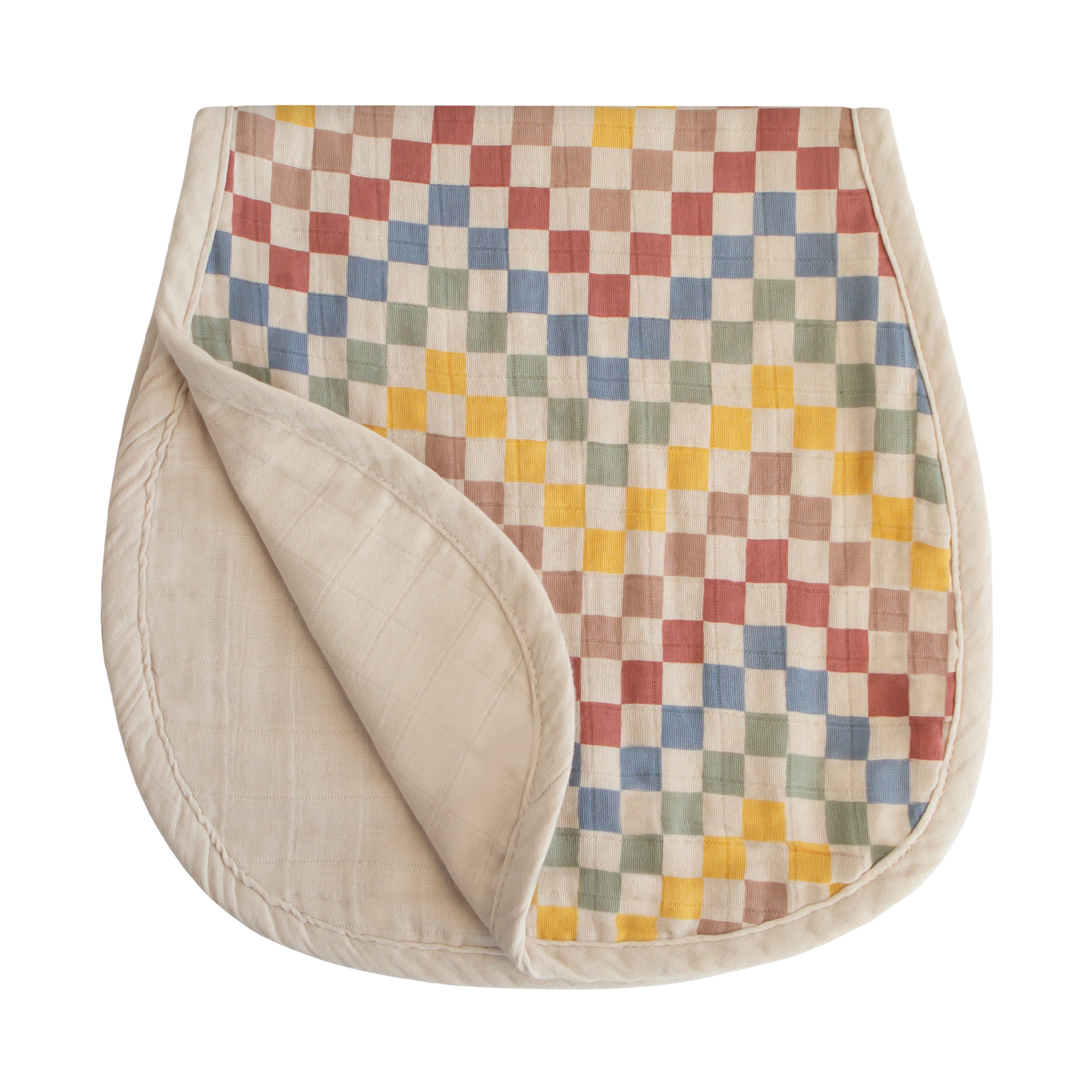 Mushie Organic Cotton Muslin Burp Cloth 2-Pack Retro Check Fog | Playroom Avenue