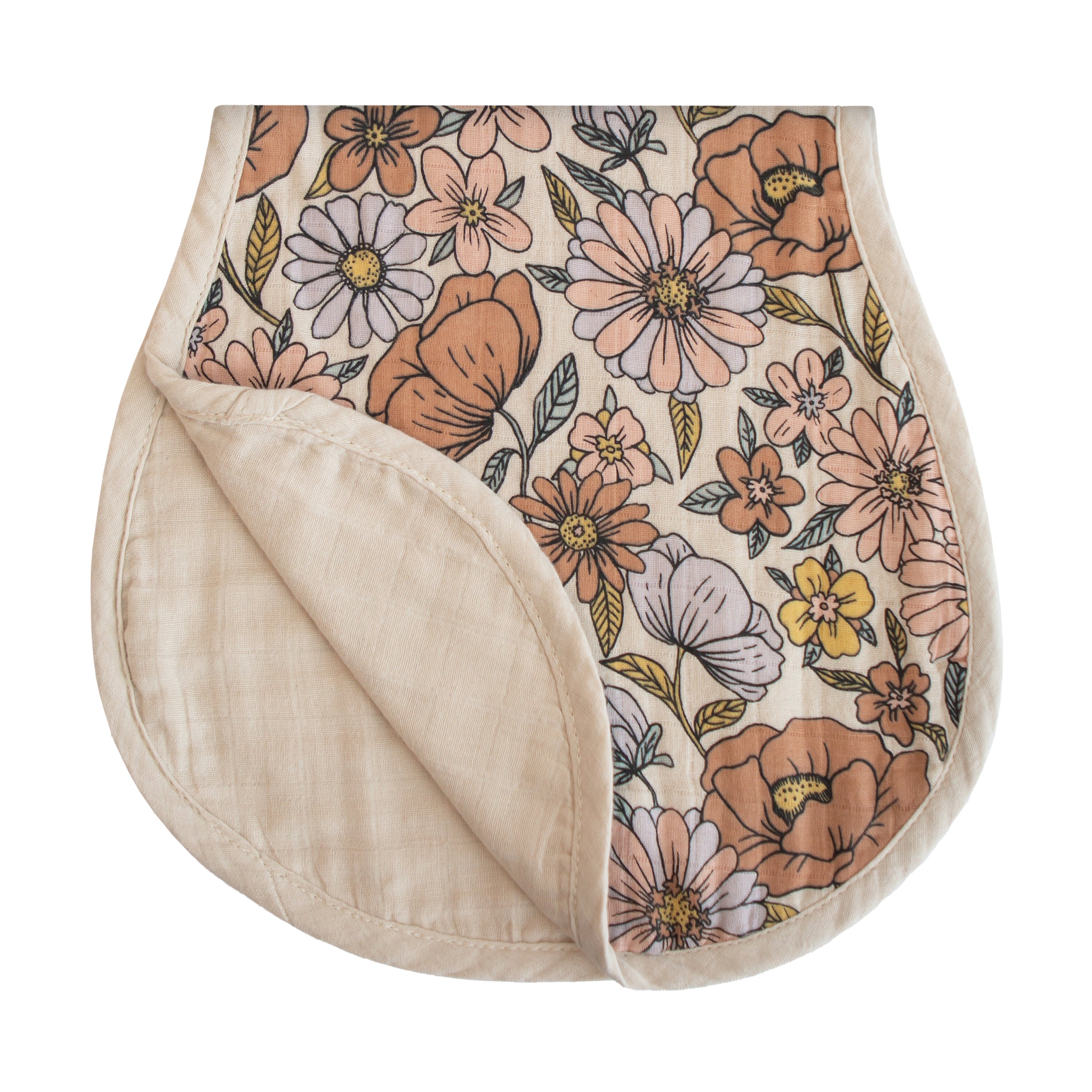Mushie Organic Cotton Muslin Burp Cloth 2-Pack Retro Flowers Fog | Playroom Avenue