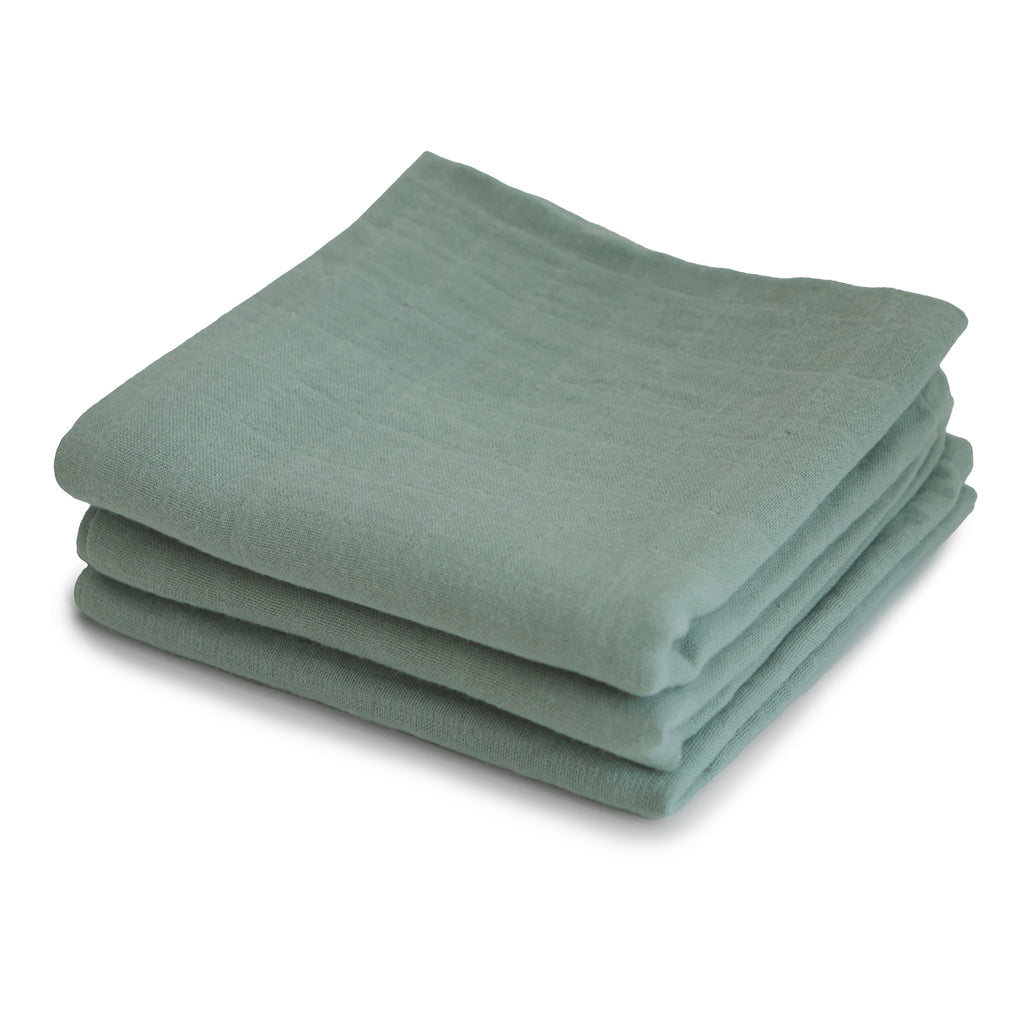Mushie Organic Cotton Muslin Cloths 3-Pack Roman Green | Playroom Avenue