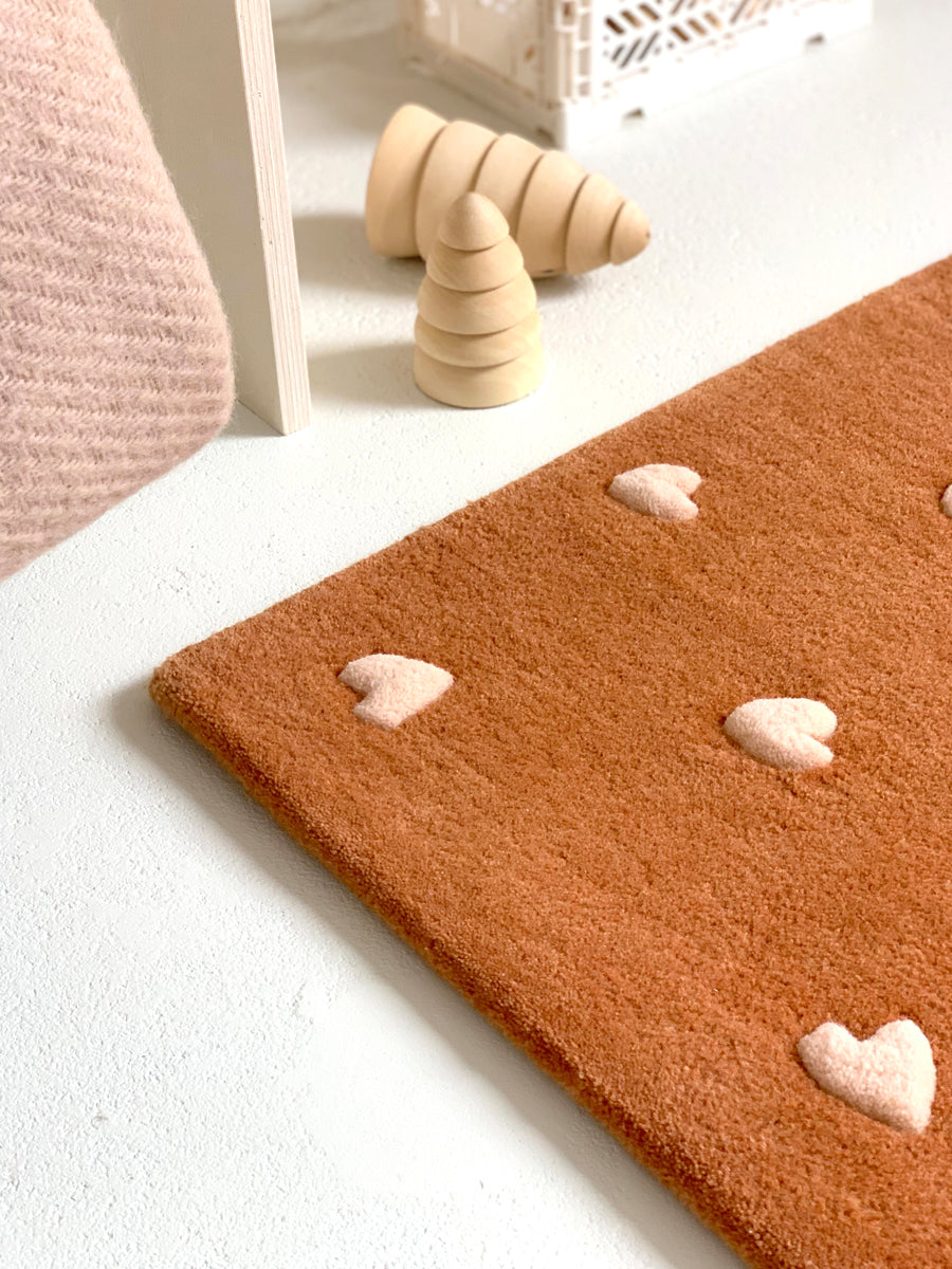 Maison Deux Rug HEARTS Brown / Pink Print 2.6 x 3.9ft | Playroom Avenue