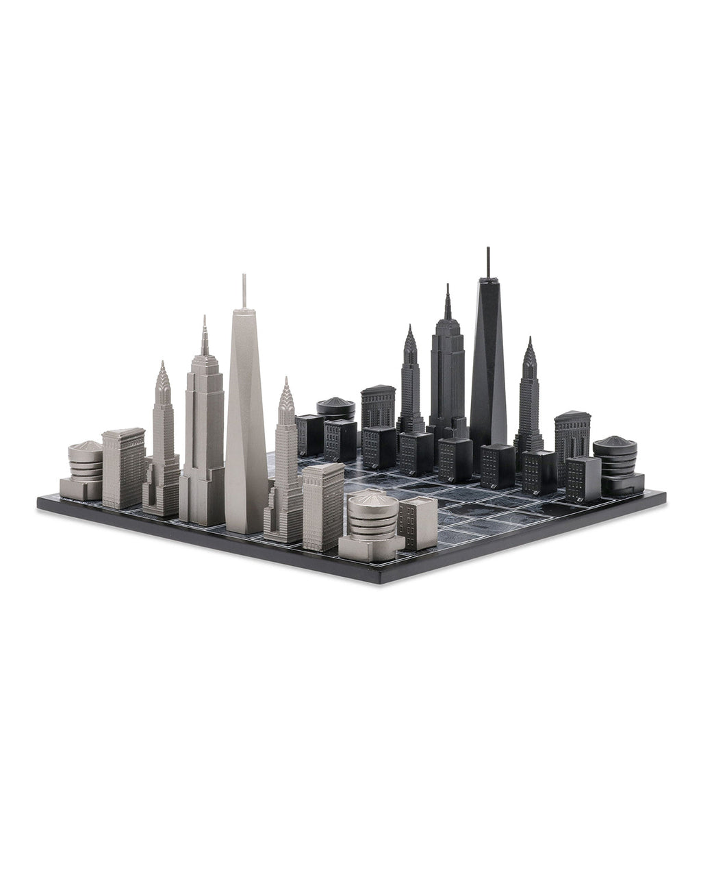 Skyline Chess Chess Set Stainless Steel NEW YORK Edition with Wood Map Board | Playroom Avenue