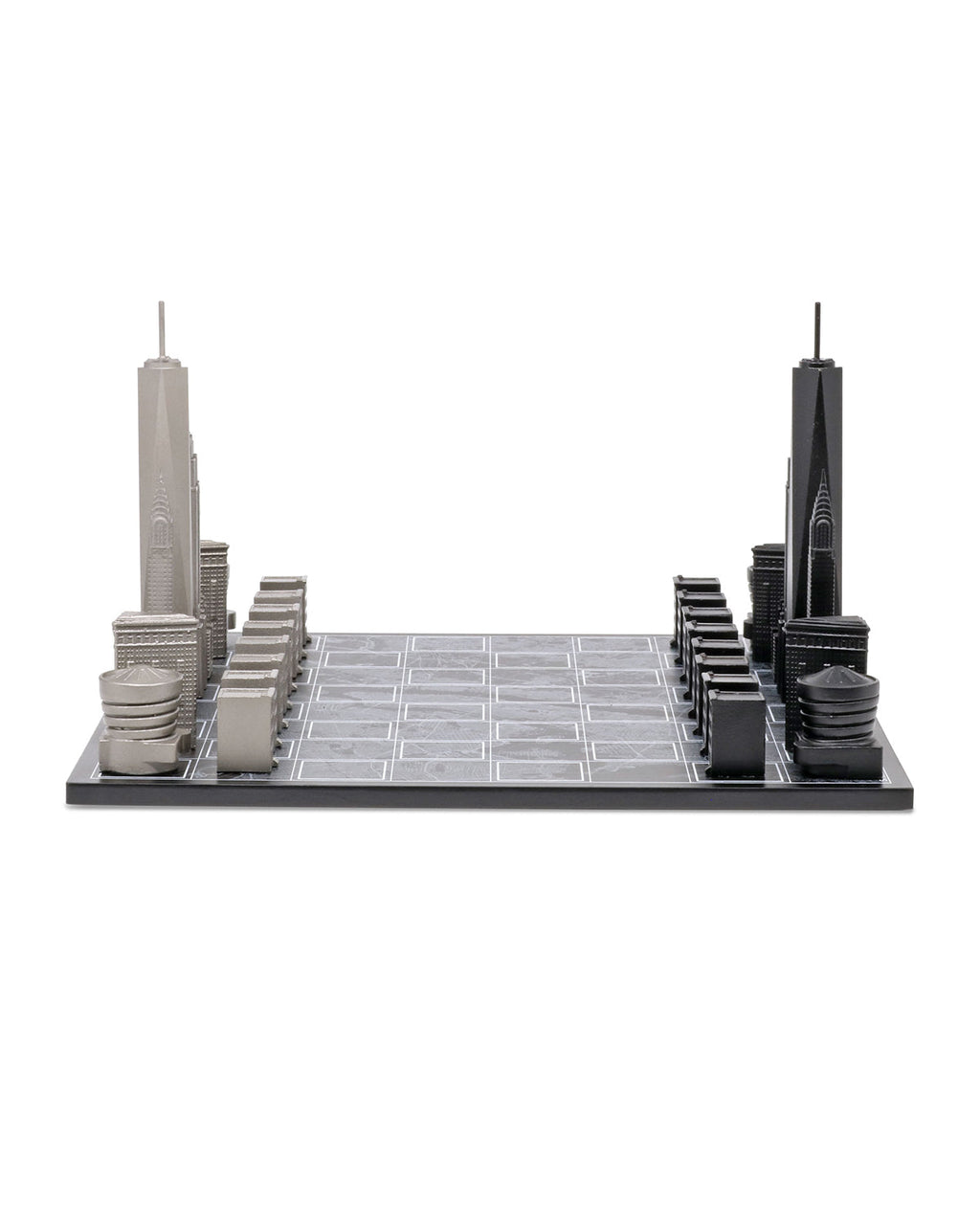 Skyline Chess Chess Set Stainless Steel NEW YORK Edition with Wood Map Board | Playroom Avenue