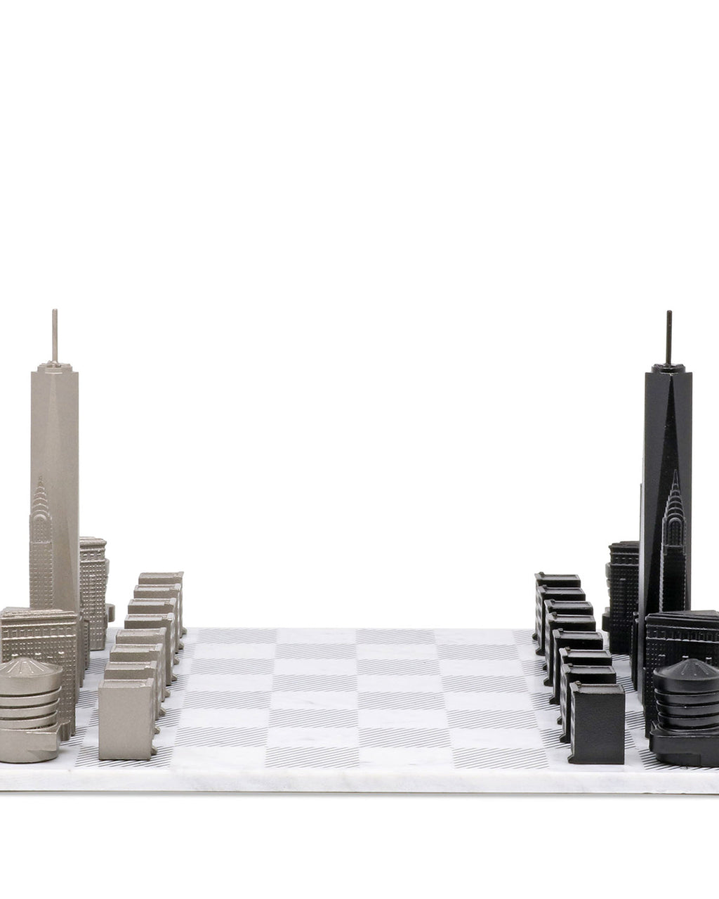 Skyline Chess Chess Set Stainless Steel NEW YORK Edition with Marble Hatch Board | Playroom Avenue