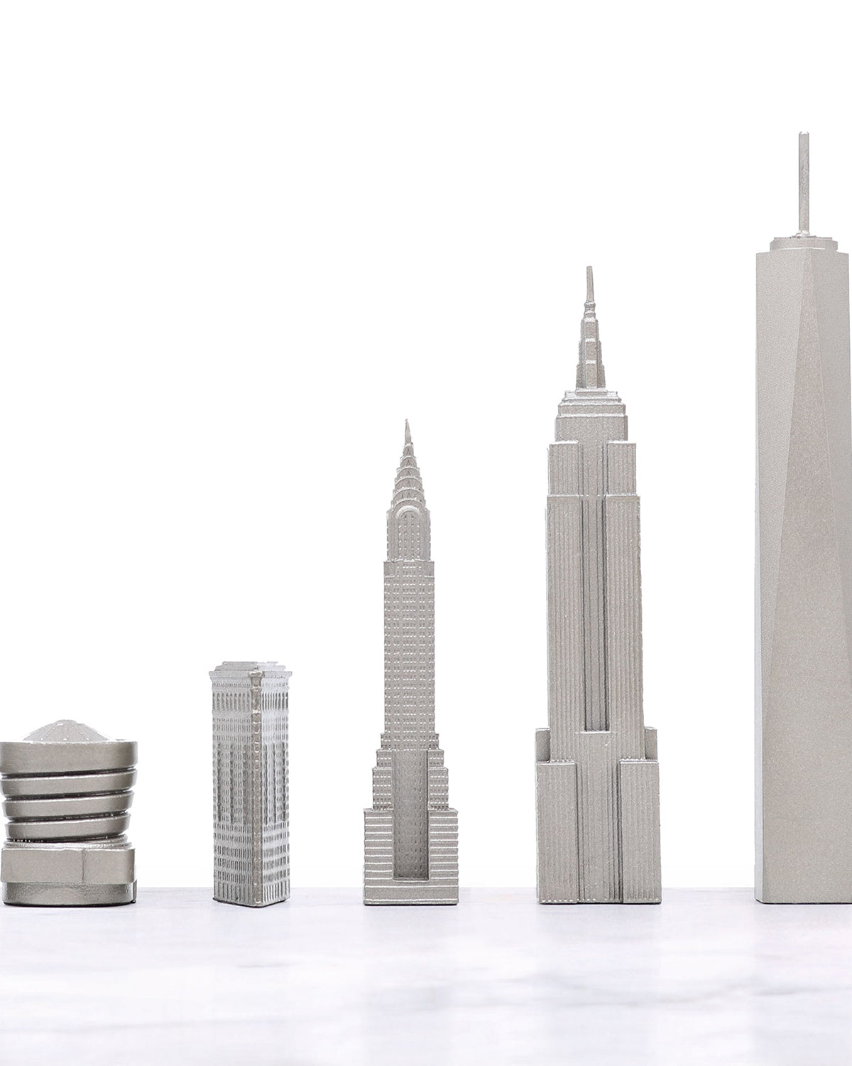 Skyline Chess Chess Set Stainless Steel NEW YORK Edition with Marble Hatch Board | Playroom Avenue