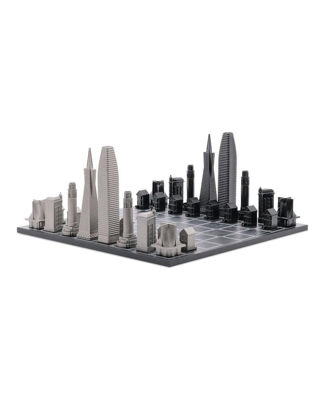 Skyline Chess Chess Set Stainless Steel SAN FRANCISCO Edition with Wood Map Board | Playroom Avenue