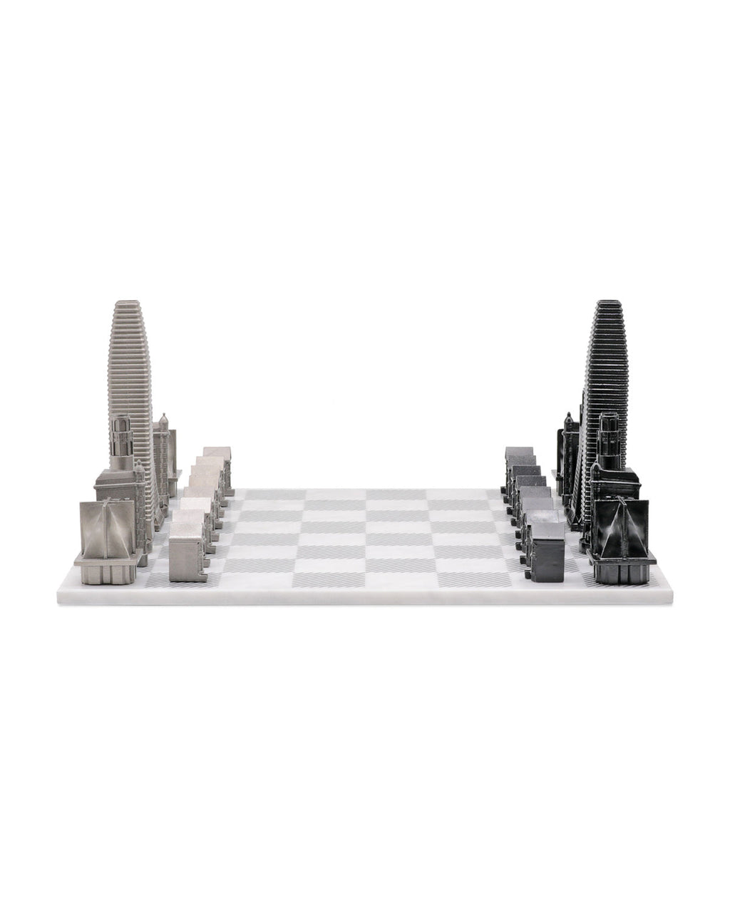 Skyline Chess Chess Set Stainless Steel SAN FRANCISCO Edition with Marble Hatch Board | Playroom Avenue