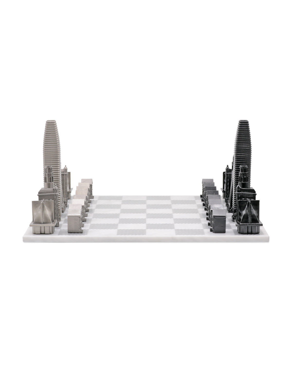 Skyline Chess Chess Set Stainless Steel SAN FRANCISCO Edition with Marble Hatch Board | Playroom Avenue